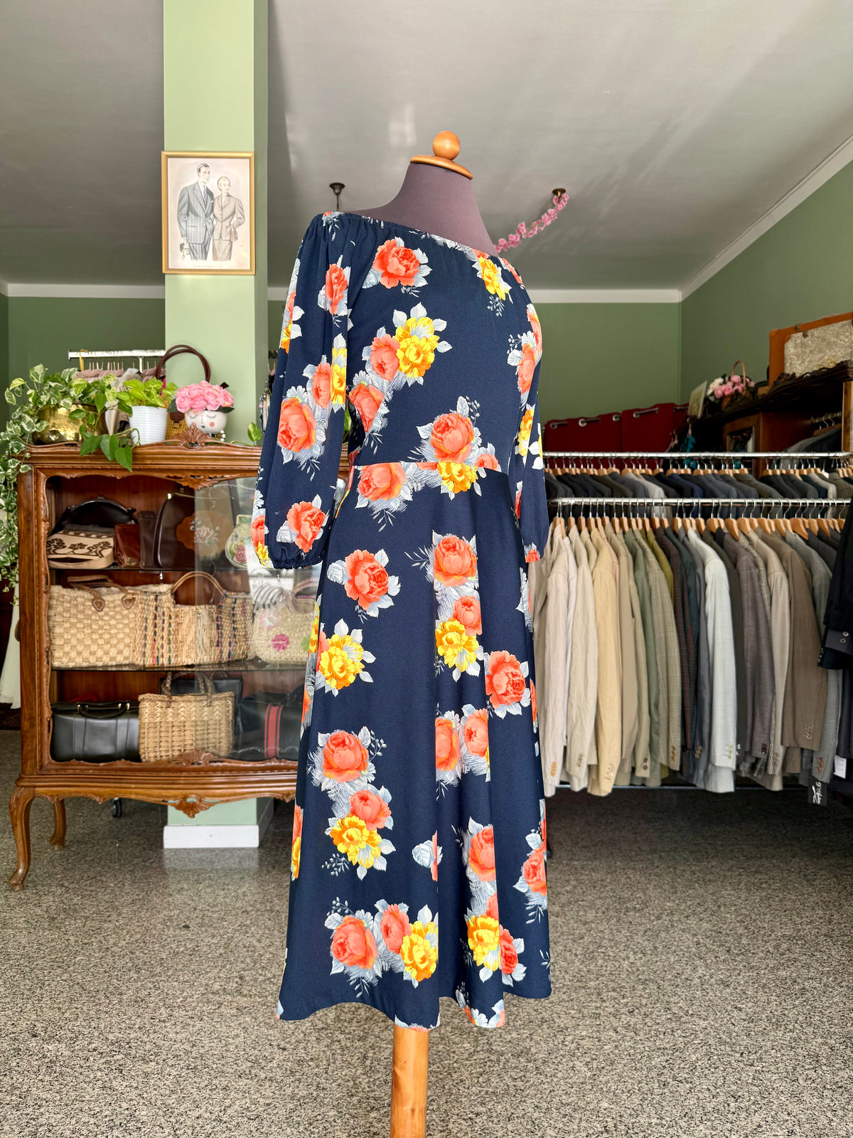 Abito anni ‘70 con rose gialle e arancio - TG. 42