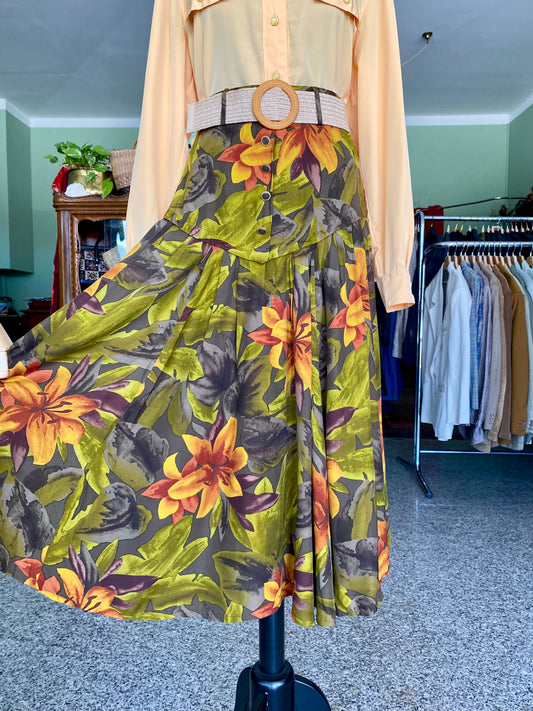 Gonna vintage anni ’70 a fiori tropicali - TG. 38