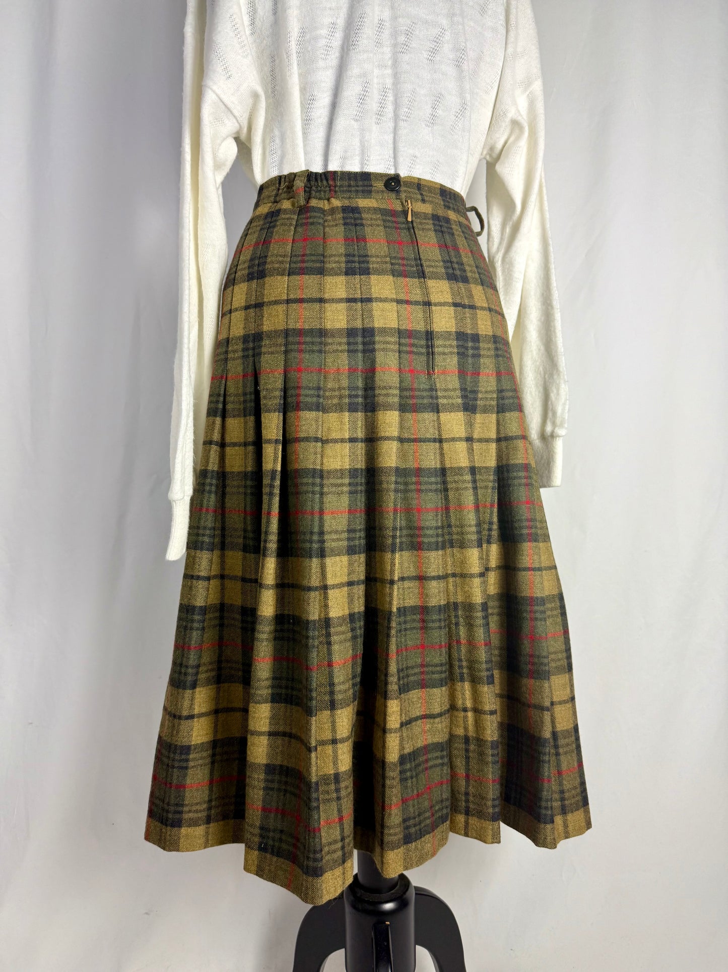 Gonna Scozzese in Lana con Pieghe e Abbottonatura Frontale - TG. 46/48