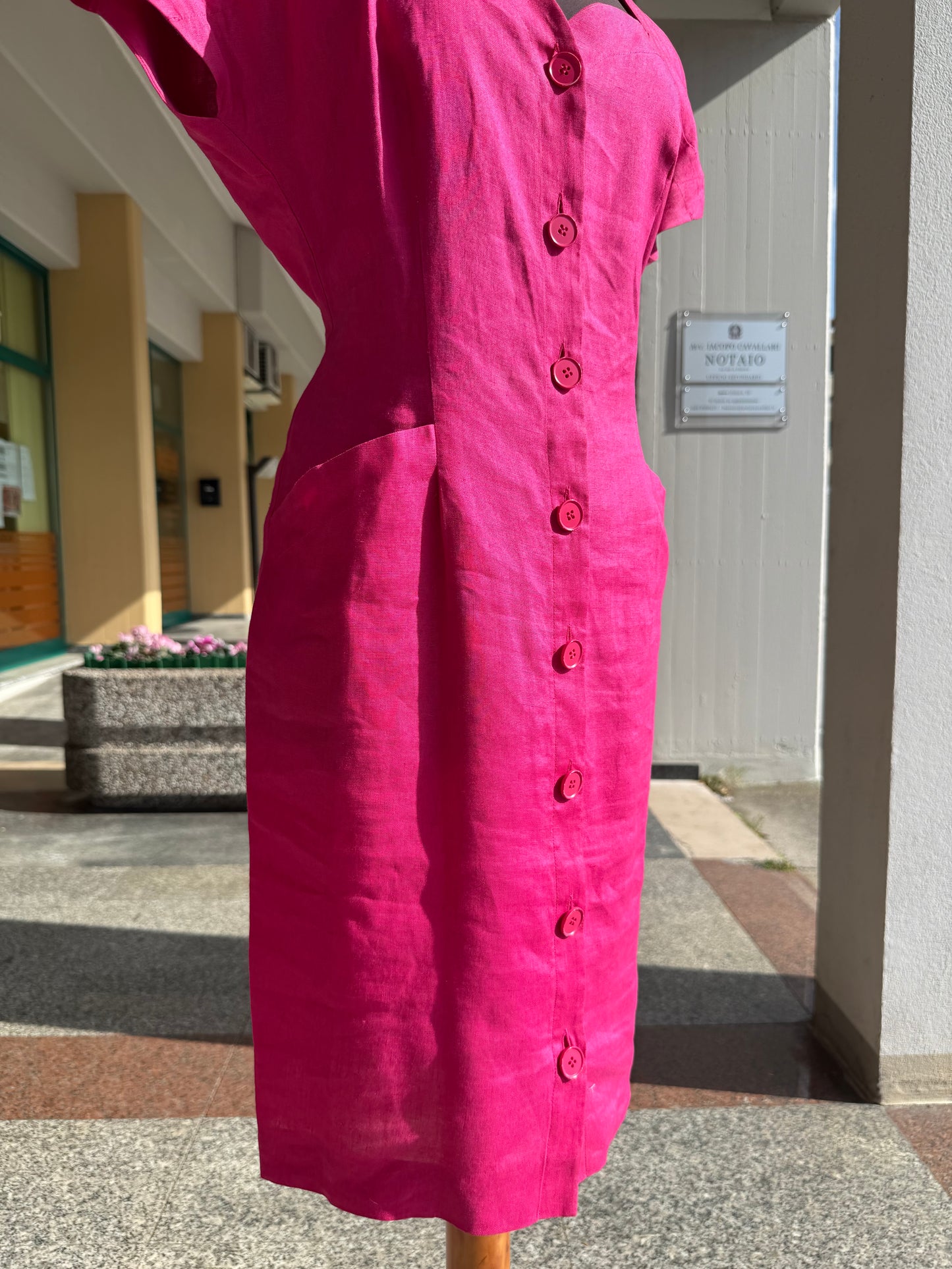 Abito anni ‘80 Magenta in lino - TG. 44/46