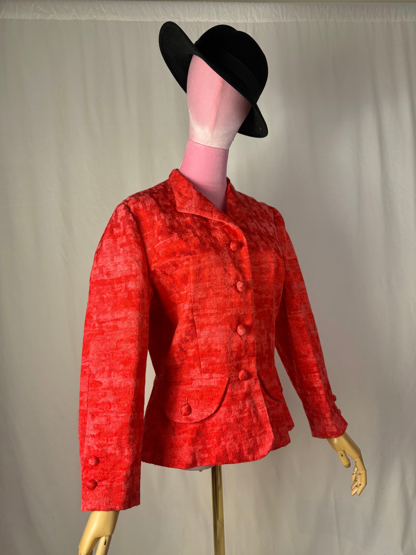 Giacca anni ‘60 color corallo in cotone operato – TG. 44