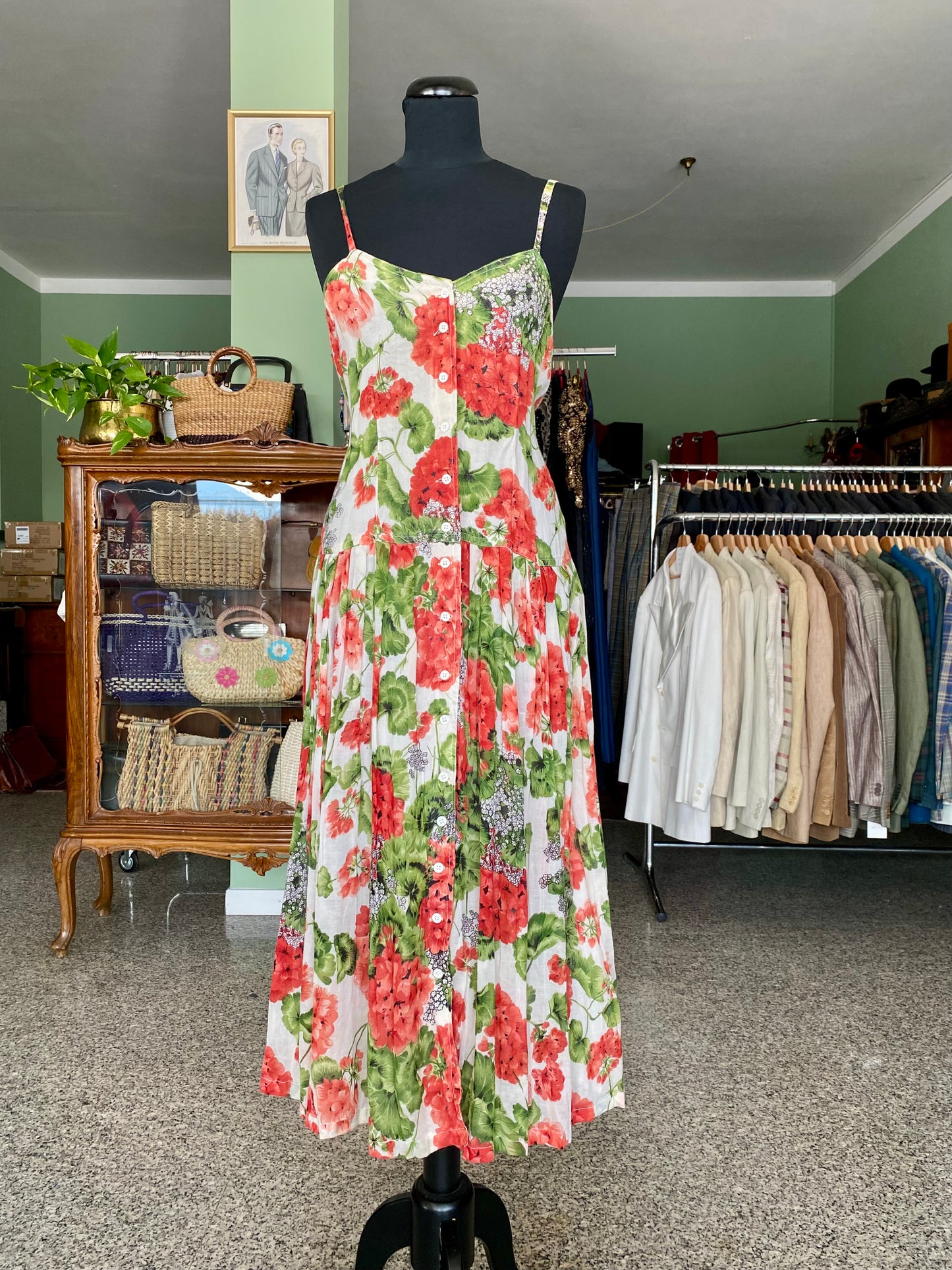 Abito in mussola di cotone con gerani - TG. 40/42