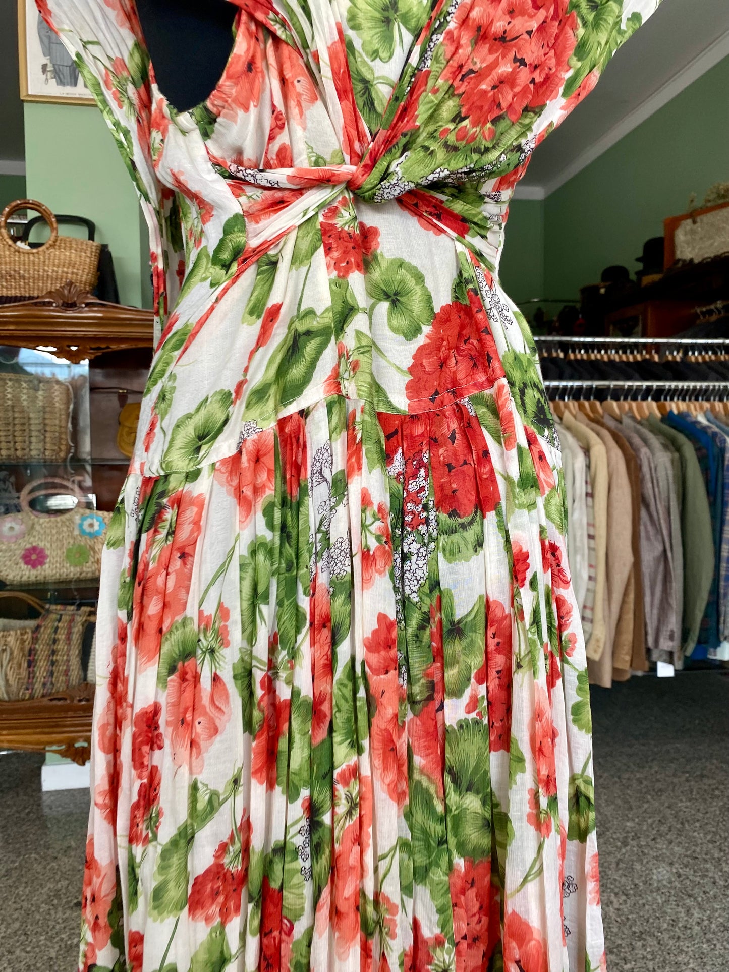 Abito in mussola di cotone con gerani - TG. 40/42