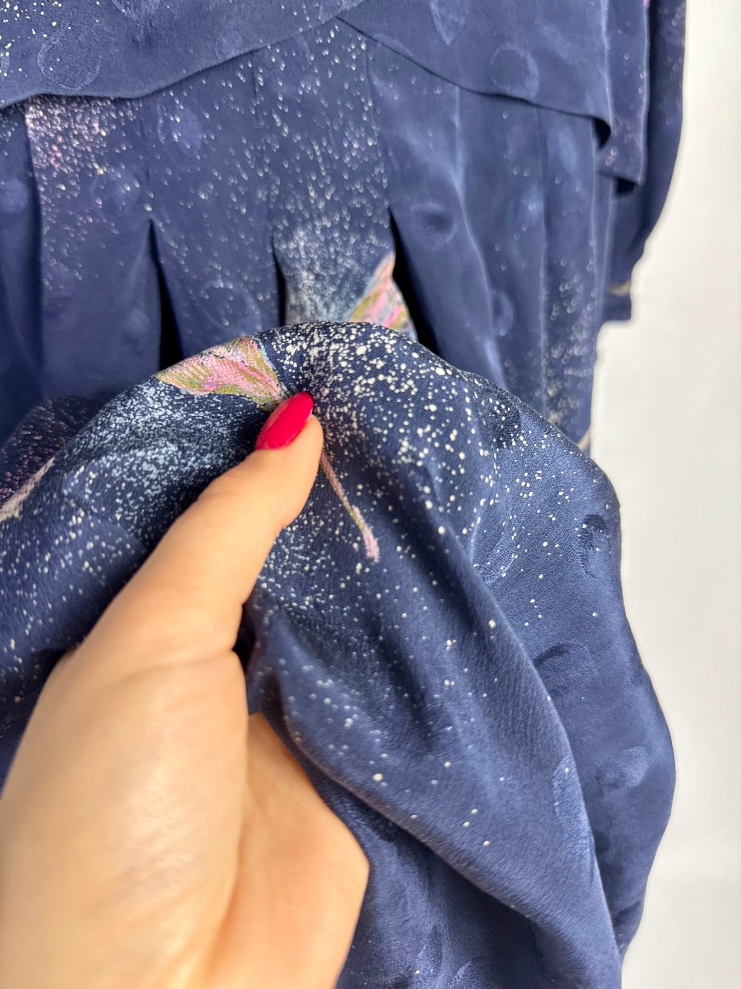 Abito blu in seta con fiori lilla - TG. 46/48