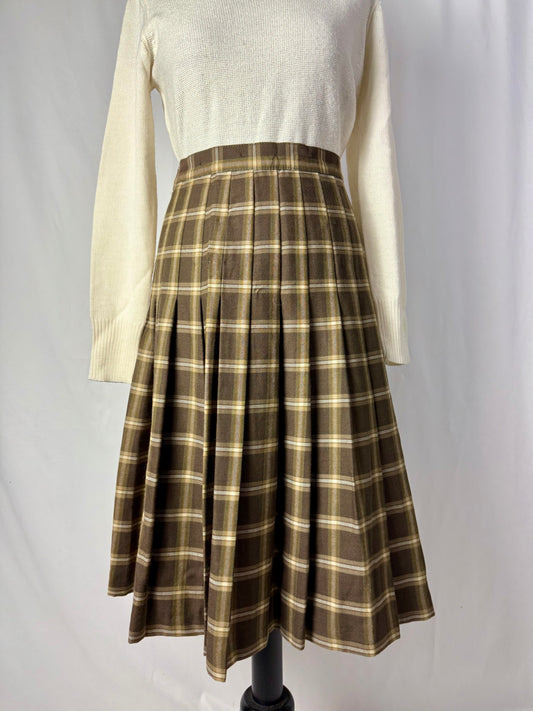 Gonna tartan in pura lana quadri marroni - TG. 46