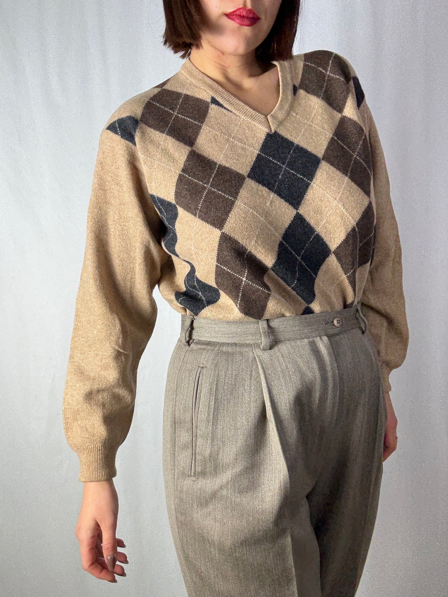 Maglione fantasia Argyle beige - TG. 40-44