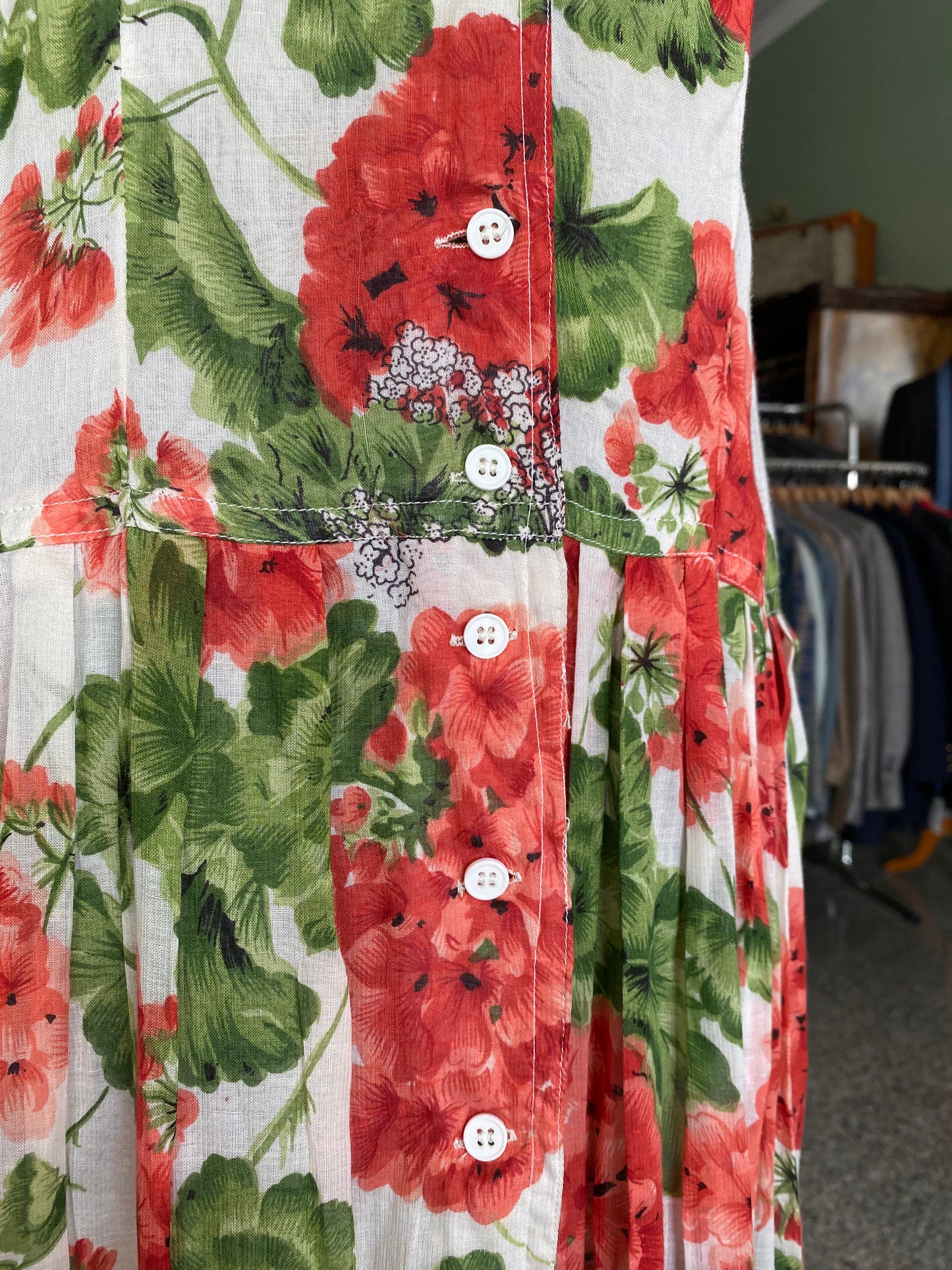 Abito in mussola di cotone con gerani - TG. 40/42