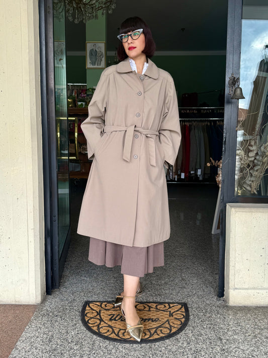 Trench beige midi anni ‘60 con cintura- TG. 42 - 46