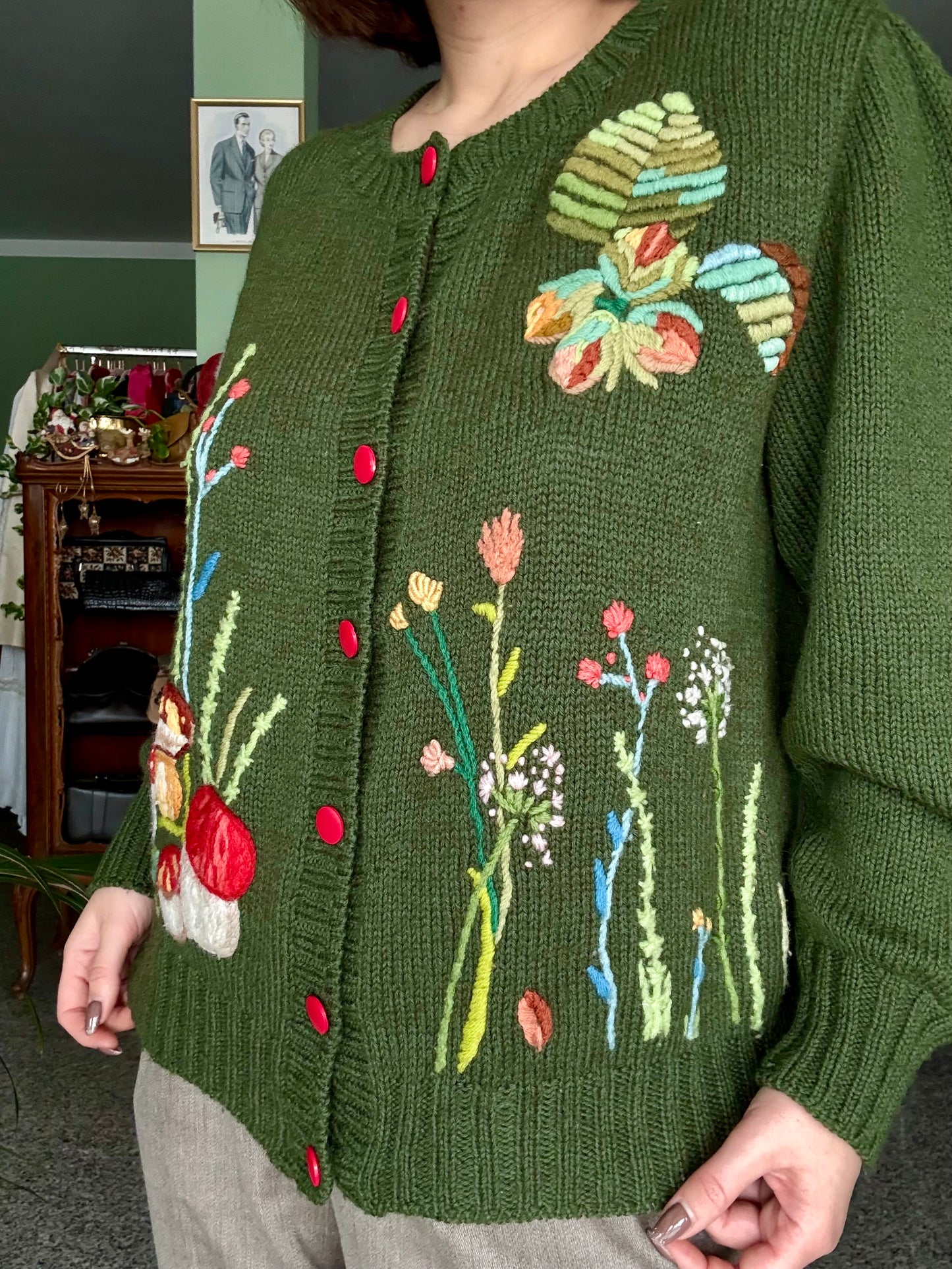 Cardigan tirolese verde con ricami 🍄 - TG. 44/46