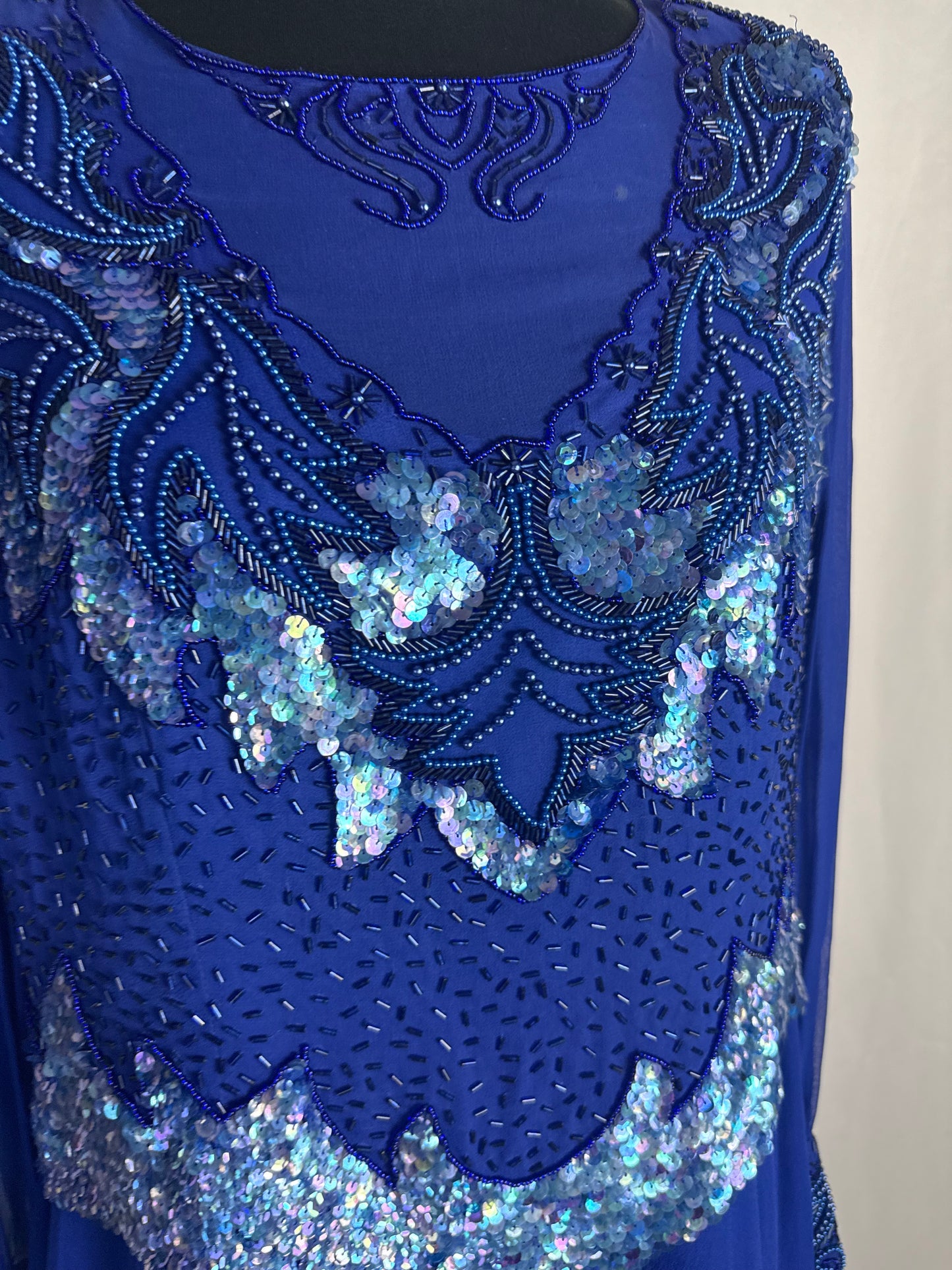 Abito anni ‘80 in seta blu Royal con ricami - TG. 44