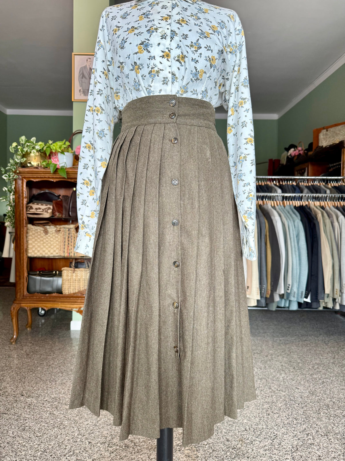 Gonna verde oliva lana e cashmere - TG. 38/40