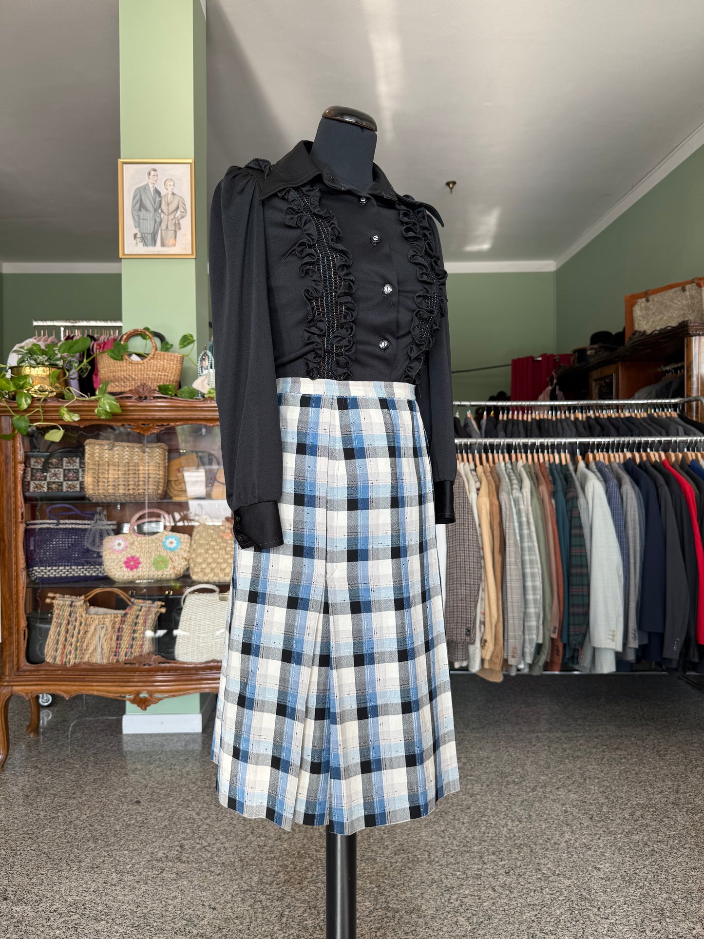 Gonna a quadri anni ’70 in shantung misto cotone - TG. 42