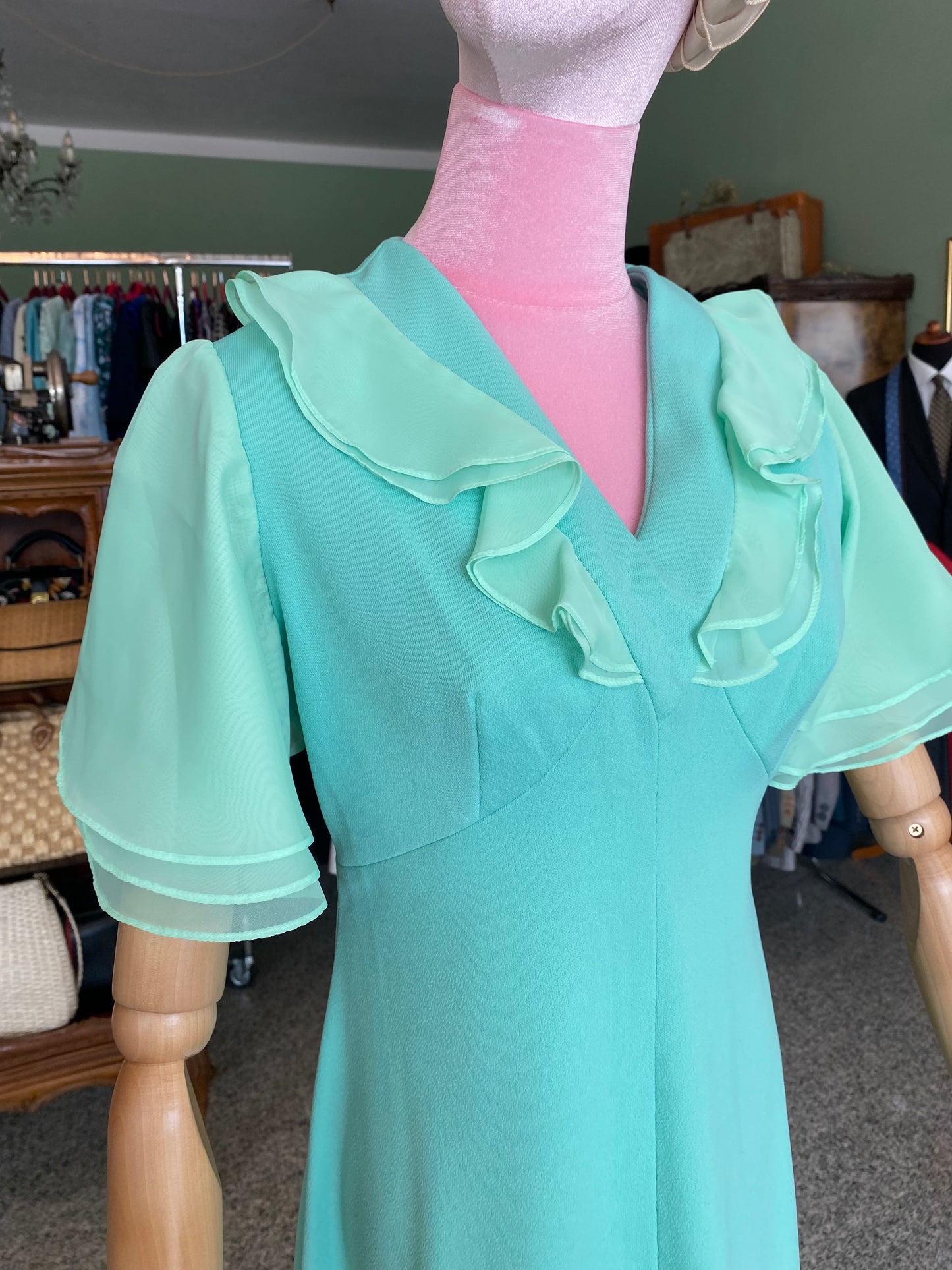 Maxi dress anni ’70 verde acqua - TG. 40