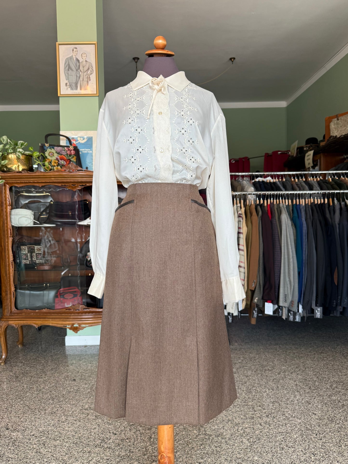 Gonna sartoriale in lana con fibbie in pelle - TG. 40