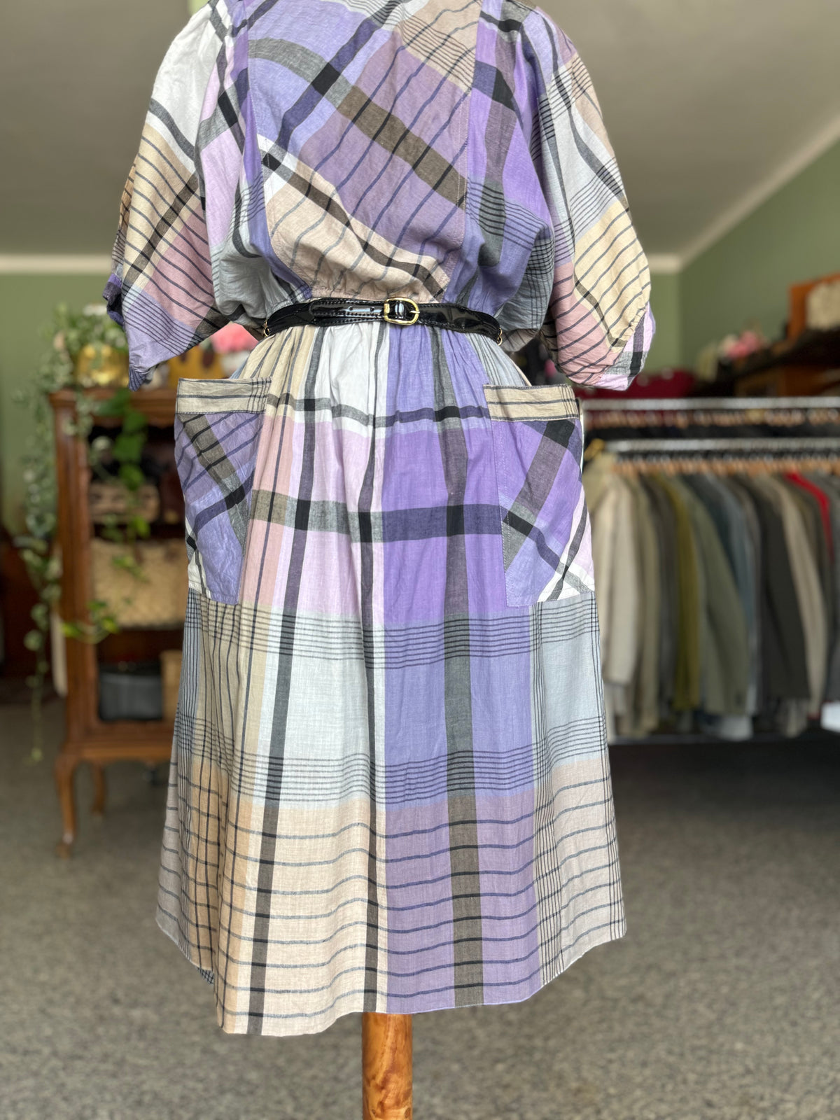 Abito anni ‘80 tartan viola - TG. 48/50