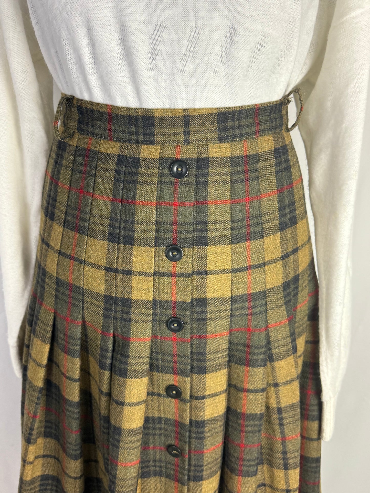 Gonna Scozzese in Lana con Pieghe e Abbottonatura Frontale - TG. 46/48