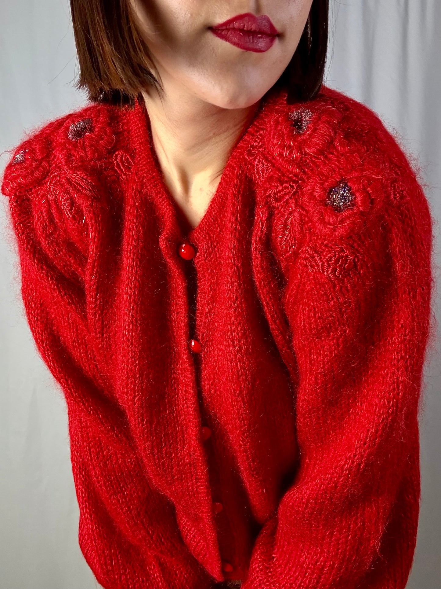 Cardigan rosso in lana mohair - TG. 46 - 50
