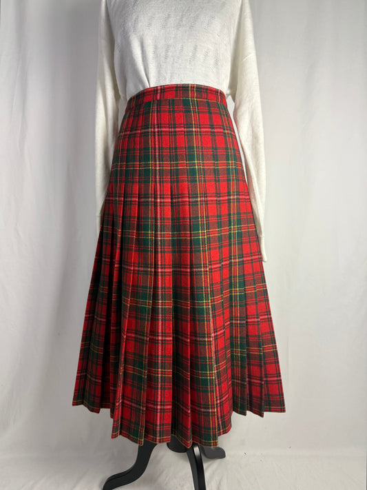 Gonna tartan rosso in pura lana - TG. 40