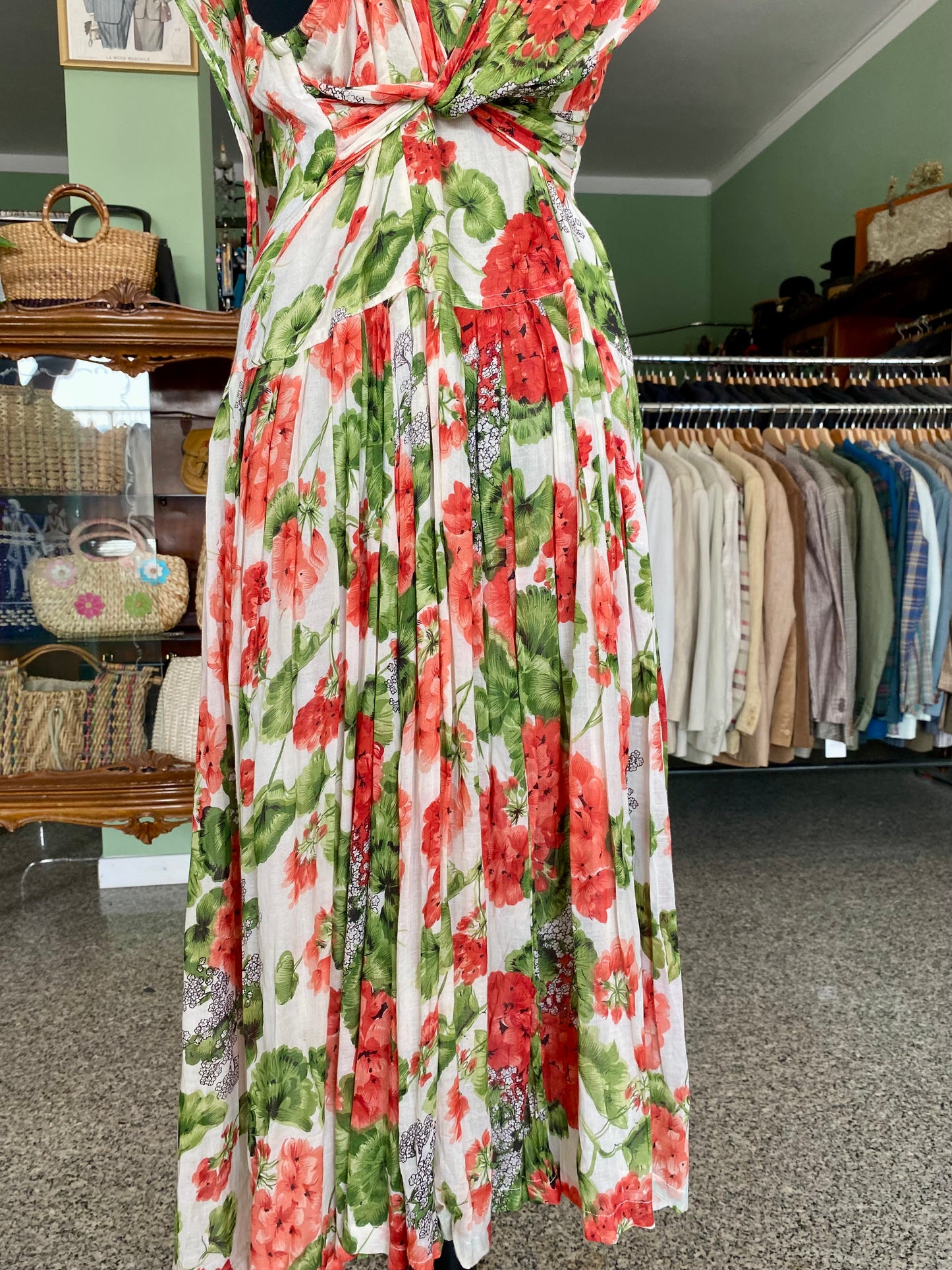 Abito in mussola di cotone con gerani - TG. 40/42