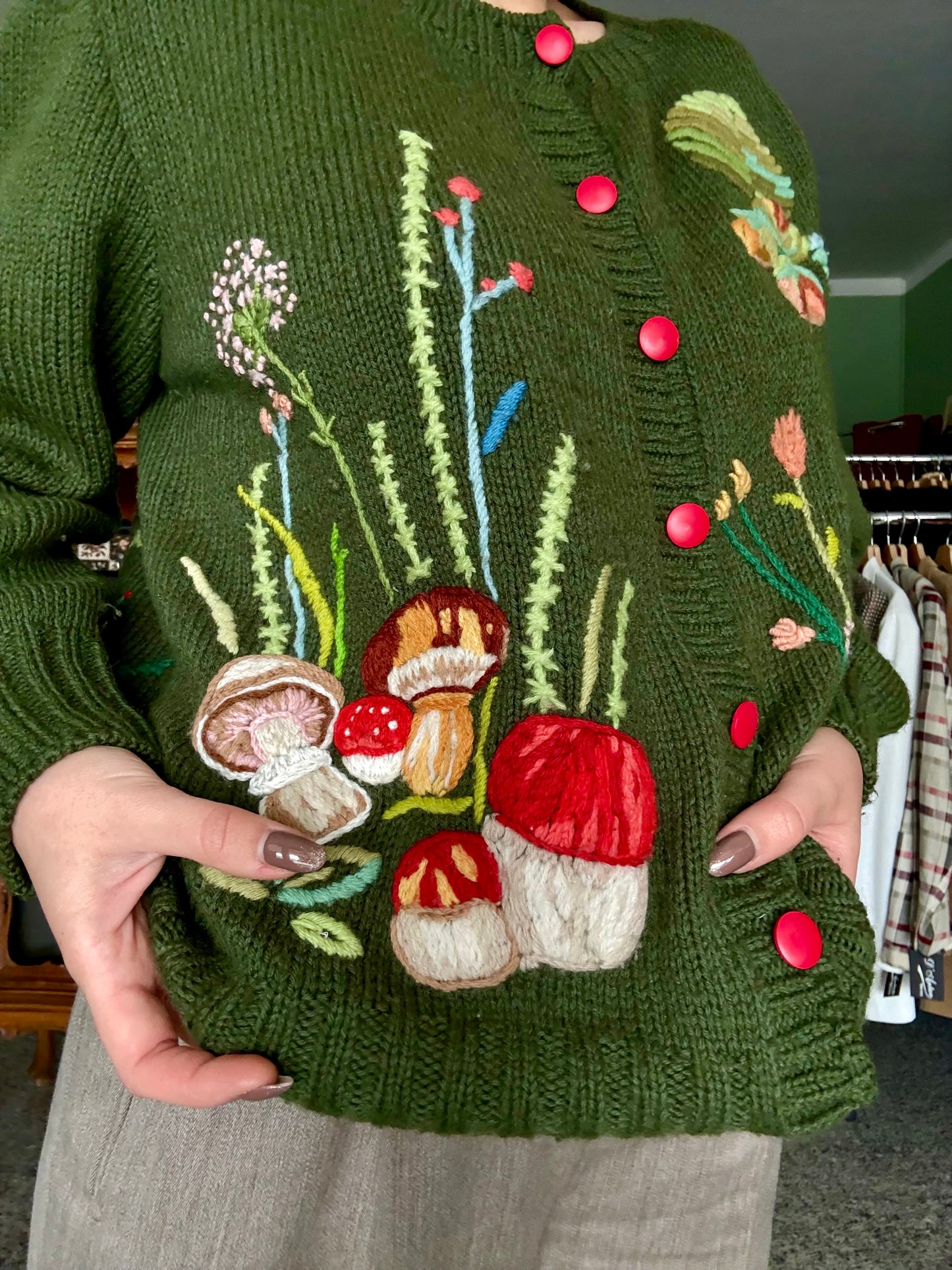 Cardigan tirolese verde con ricami 🍄 - TG. 44/46