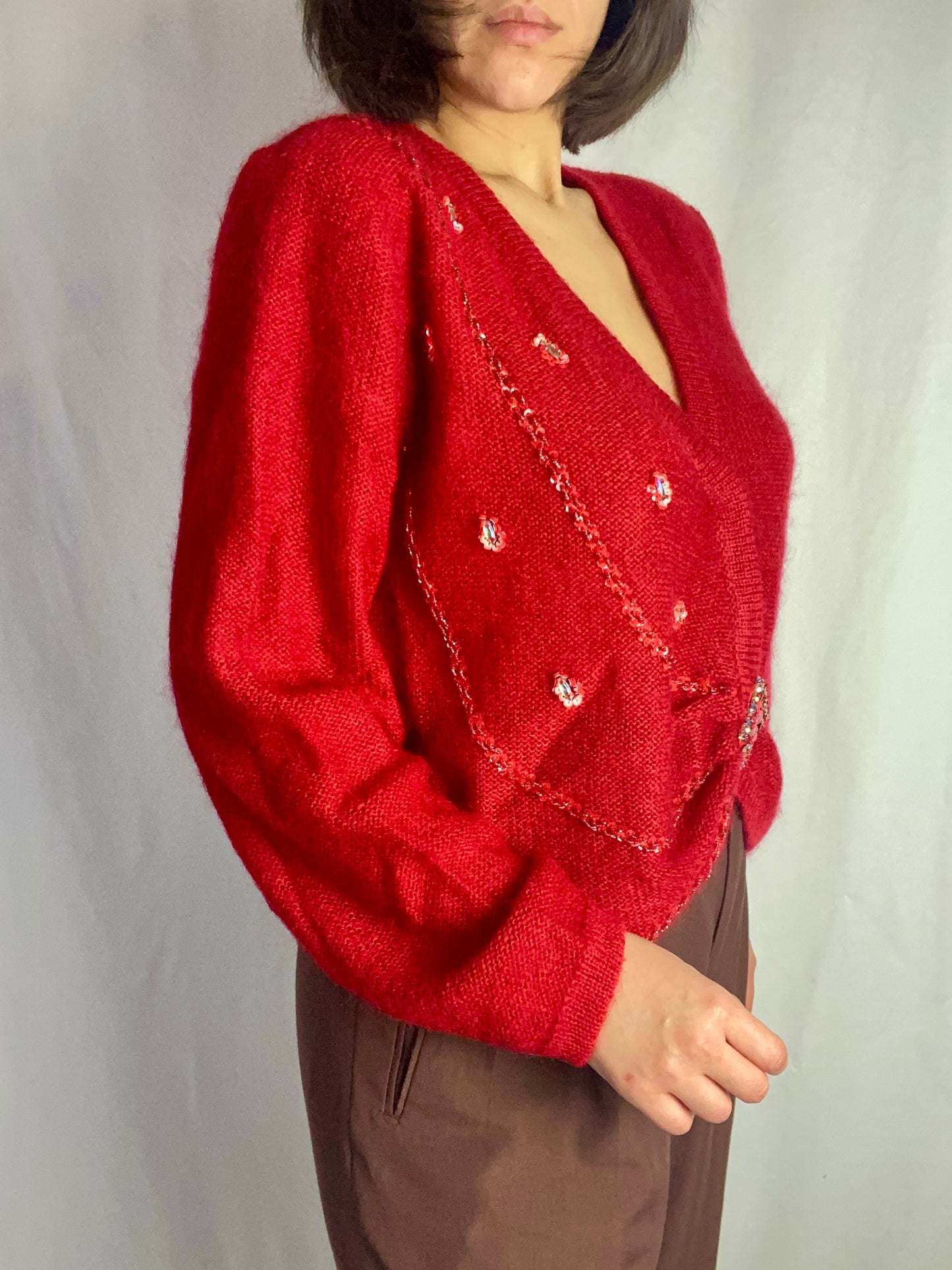 Cardigan rosso in kid mohair - TG. 46