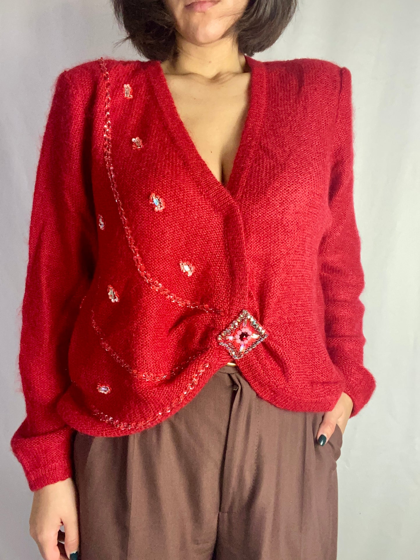 Cardigan rosso in kid mohair - TG. 46