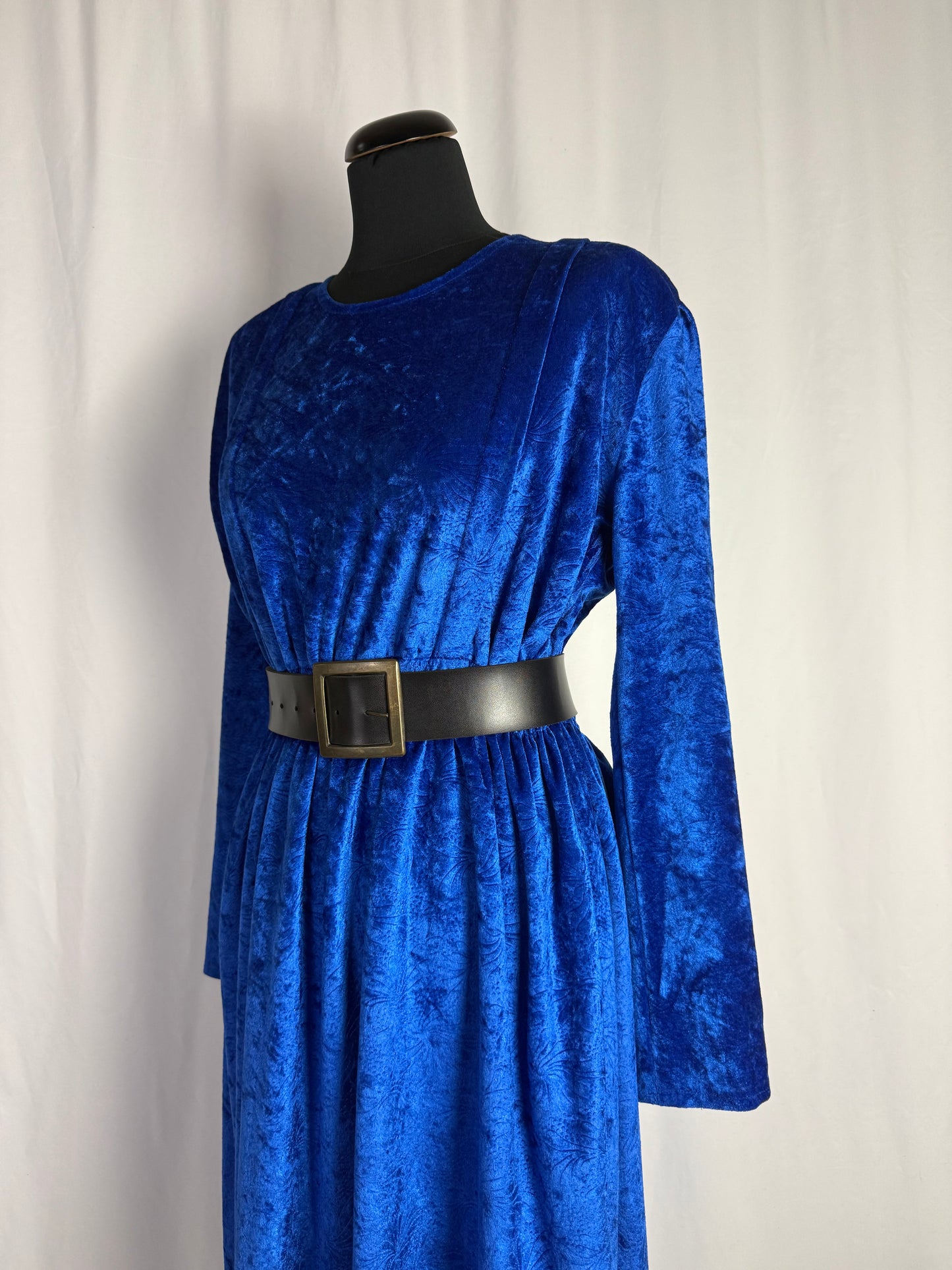 Abito anni ‘80 in ciniglia blu cangiante - TG. 48/50