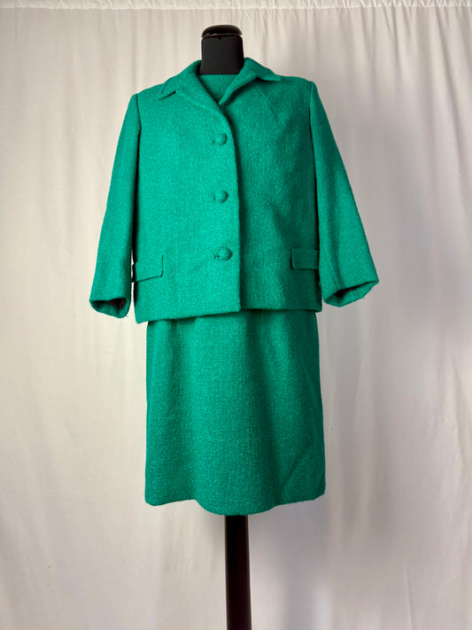 Tailleur giacca + abito in bouclé di lana anni ’60 sartoriale - TG. 40/42