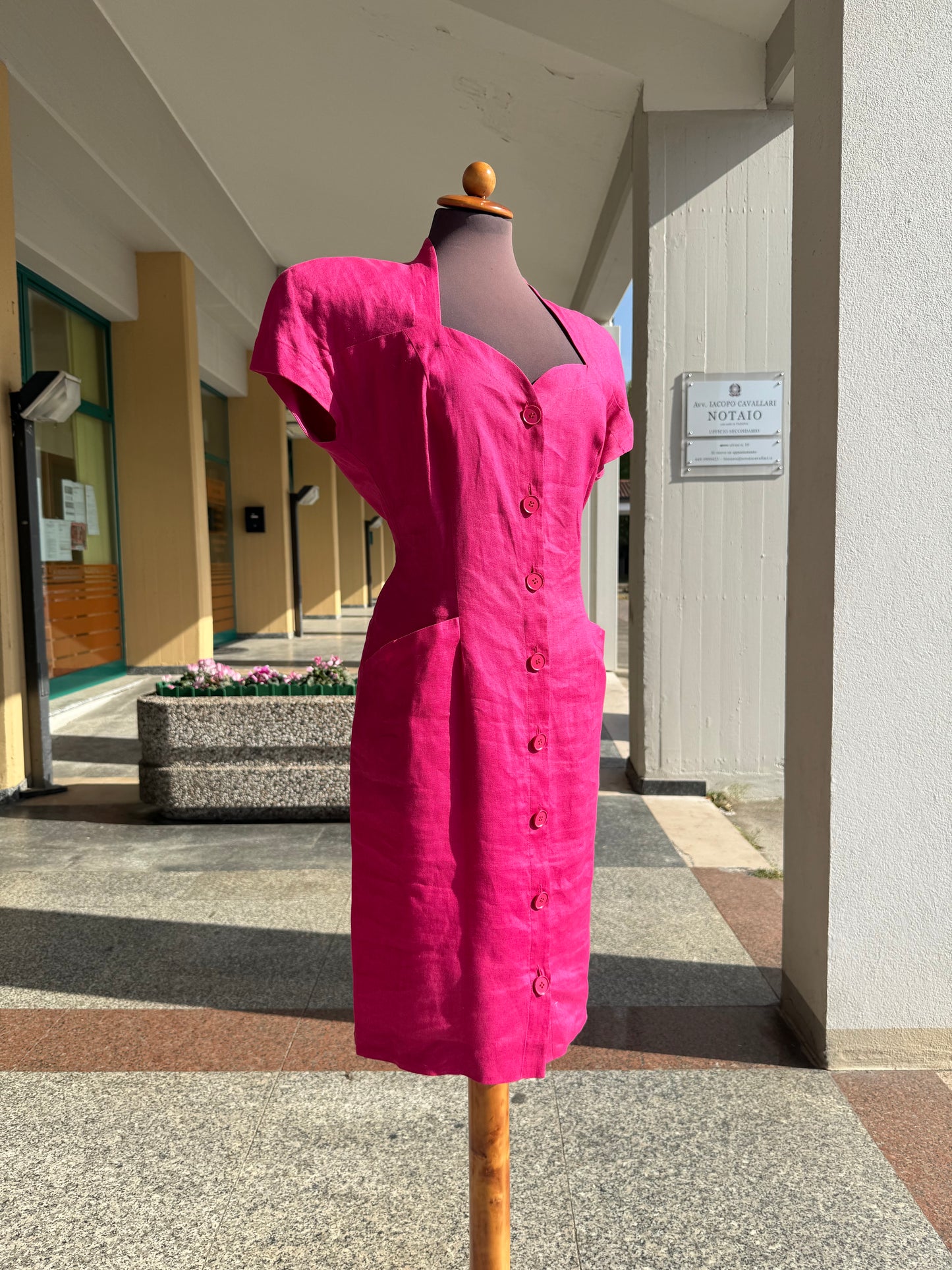 Abito anni ‘80 Magenta in lino - TG. 44/46