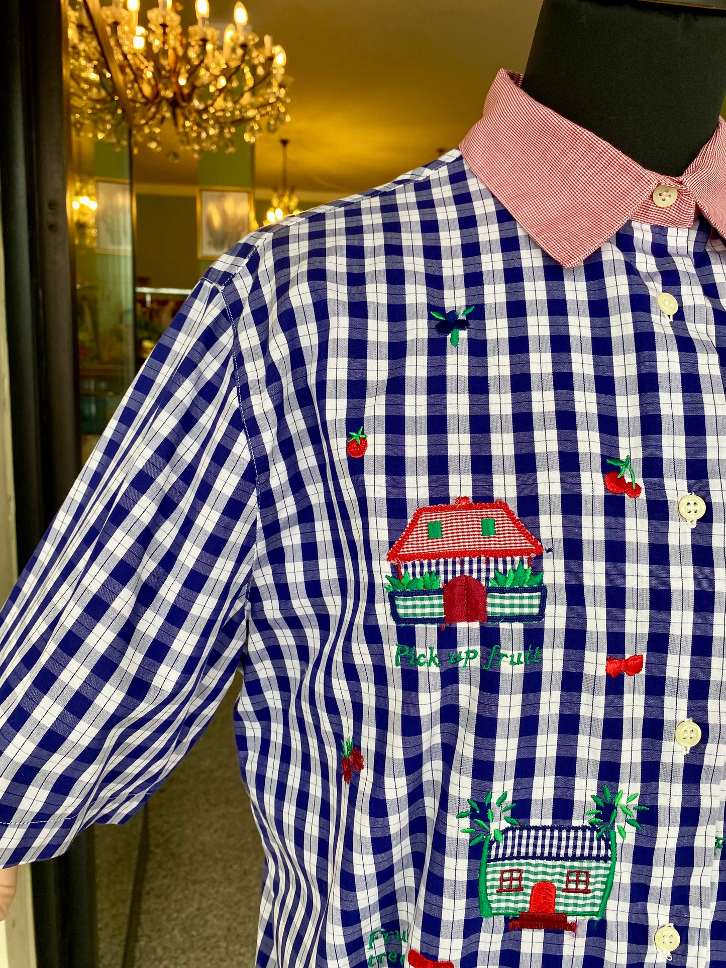 Camicia in cotone a quadretti con ricami - TG. 42 circa