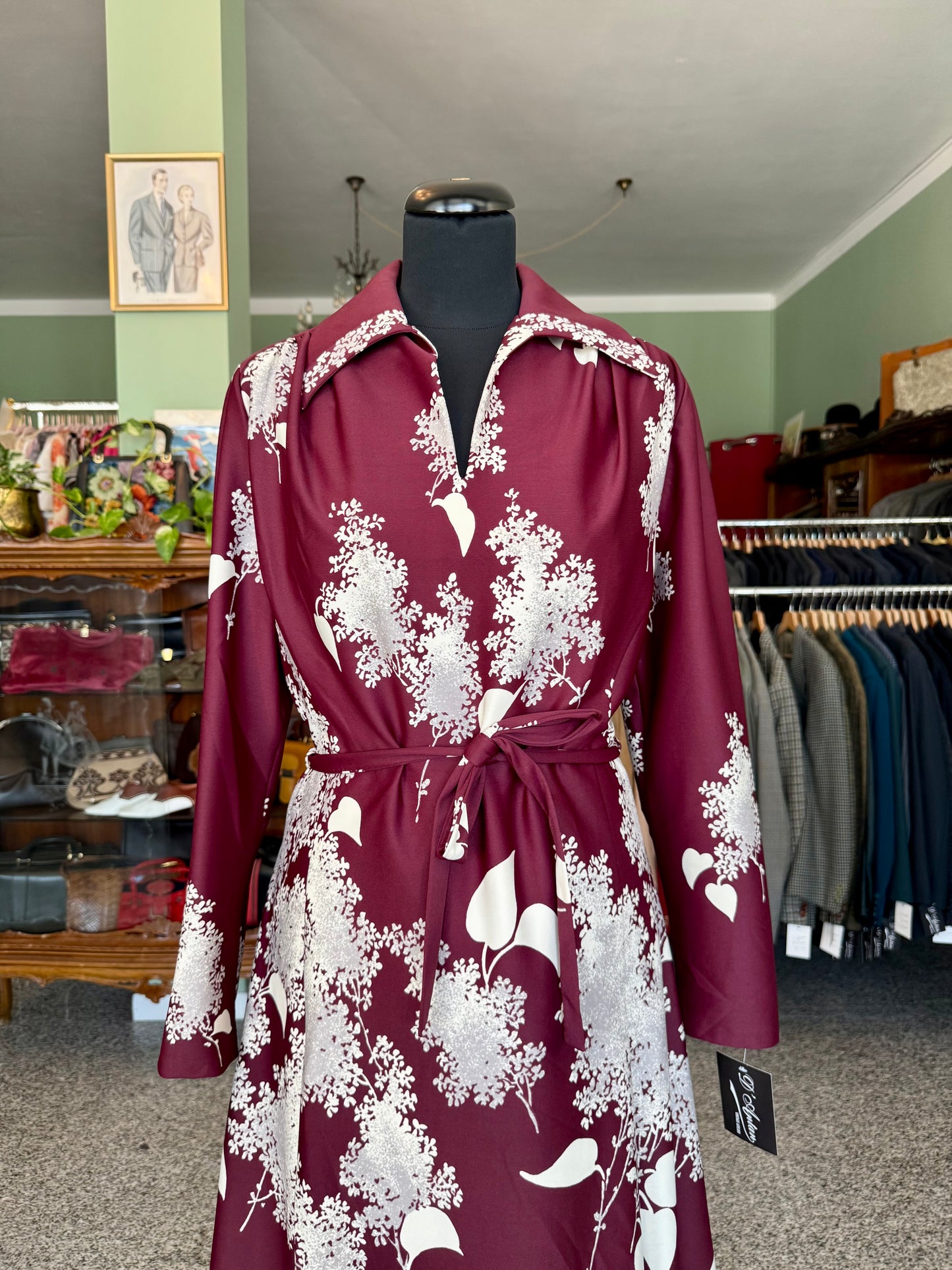 Abito bordeaux con stampa floreale bianca - TG. 44/46