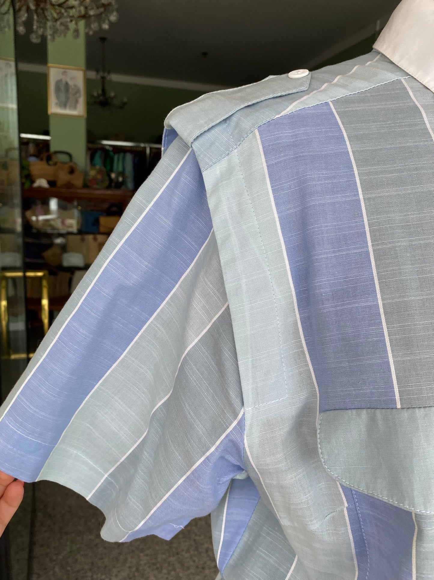 Abito chemisier vintage in cotone a righe azzurre - TG. 40/42