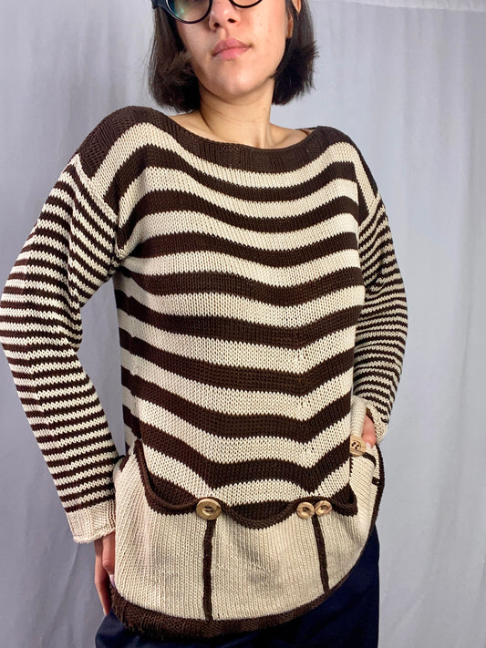 Blusa a righe panna e marroni - TG. 44/46