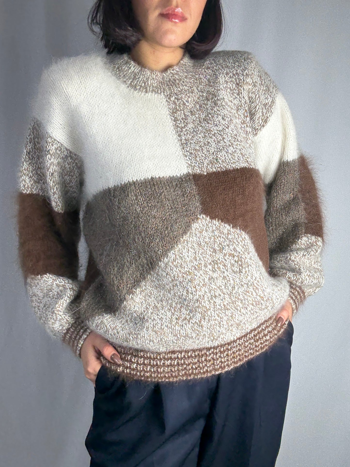 Maglione anni ‘80 patchwork in mohair - TG. 42 circa