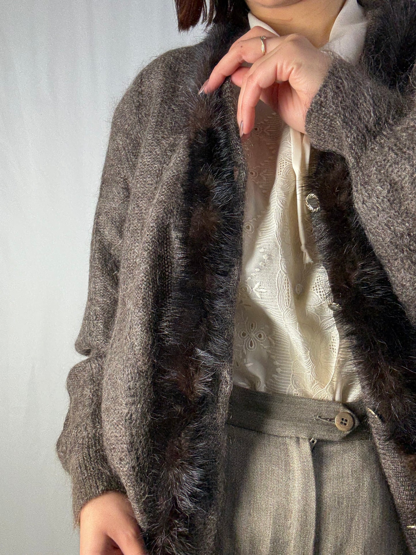 Cardigan Vintage in Mohair con Bordo in Visone – Eleganza Anni ’80 - TG. 48/50