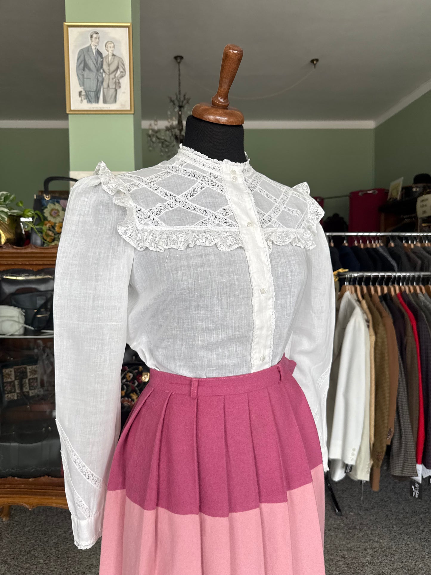 Camicia anni ‘40/‘50 in mussola di cotone e pizzo - TG. 40/42