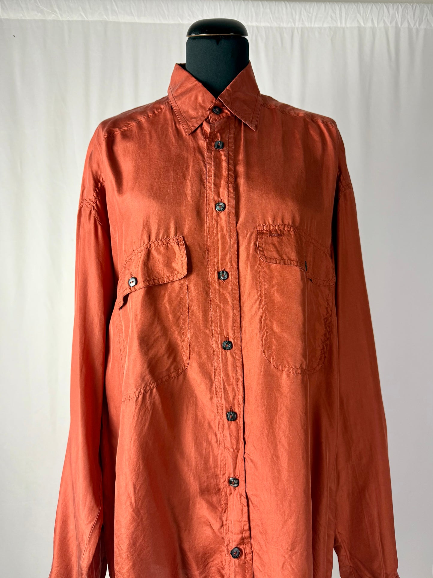 Camicia in pura seta color ruggine - TG. 50/52
