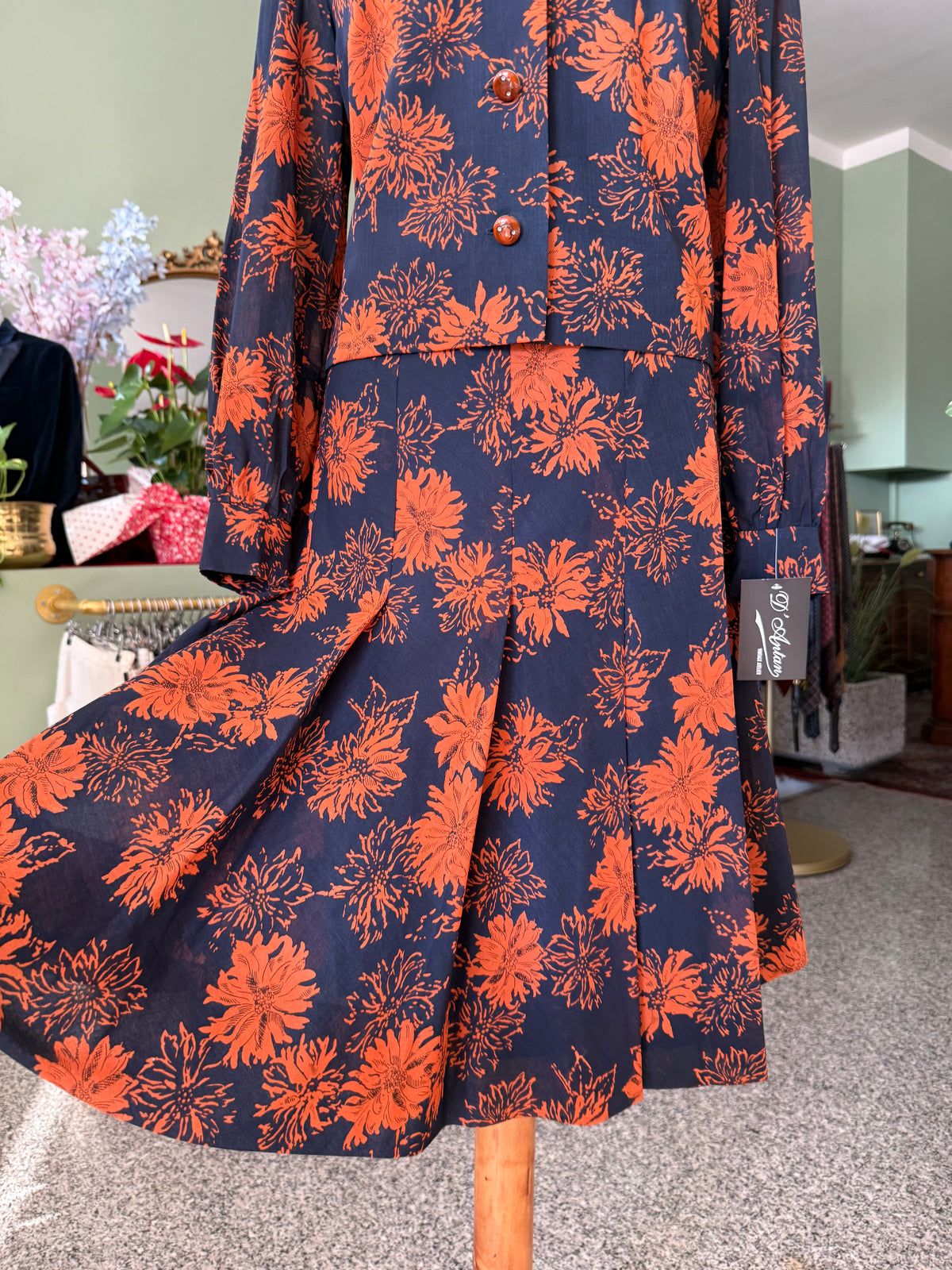 Abito sartoriale anni ‘70 blu e arancio - TG. 42