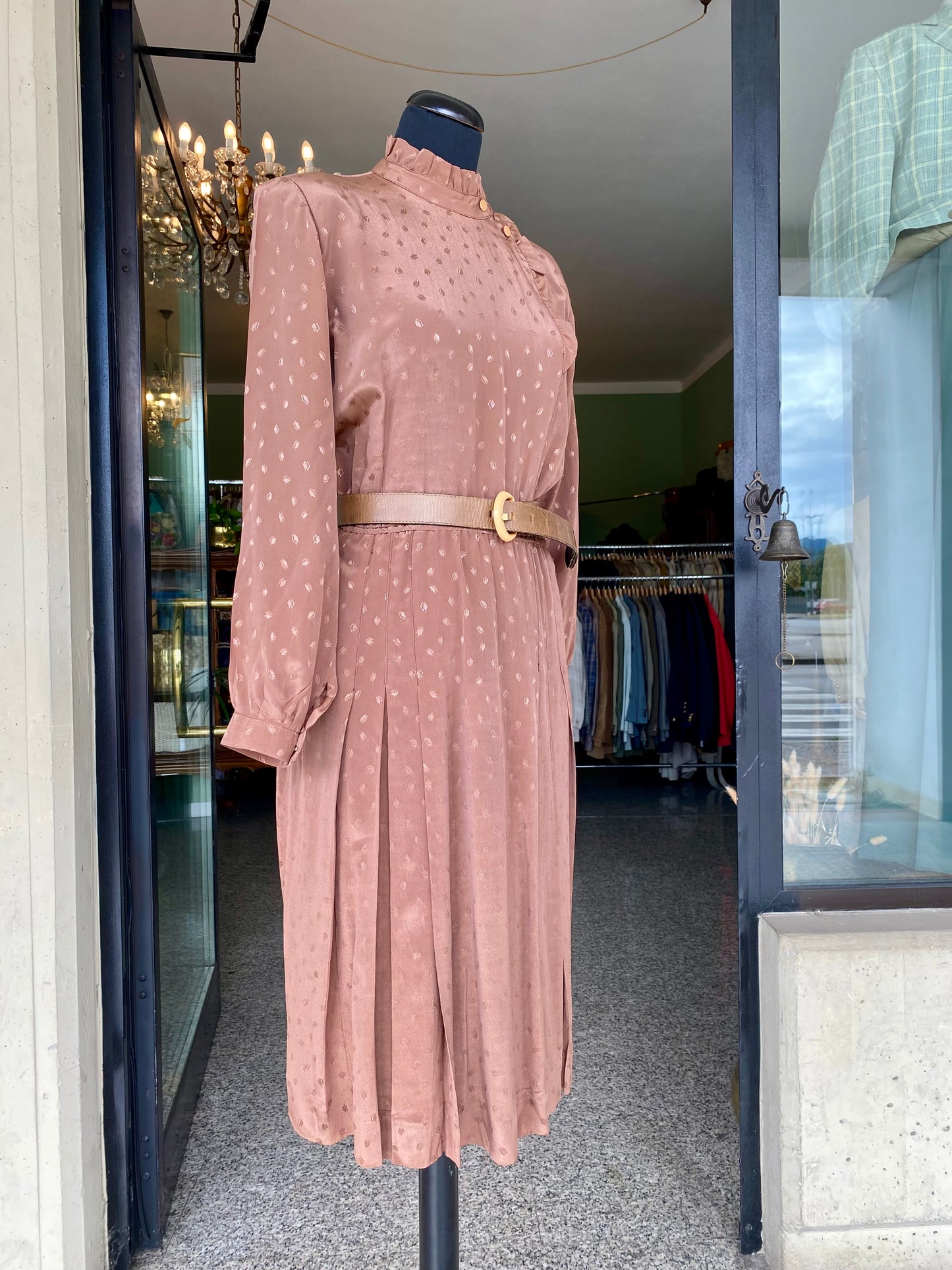 Abito in pura seta color cacao con dettagli rétro - TG. 42/44