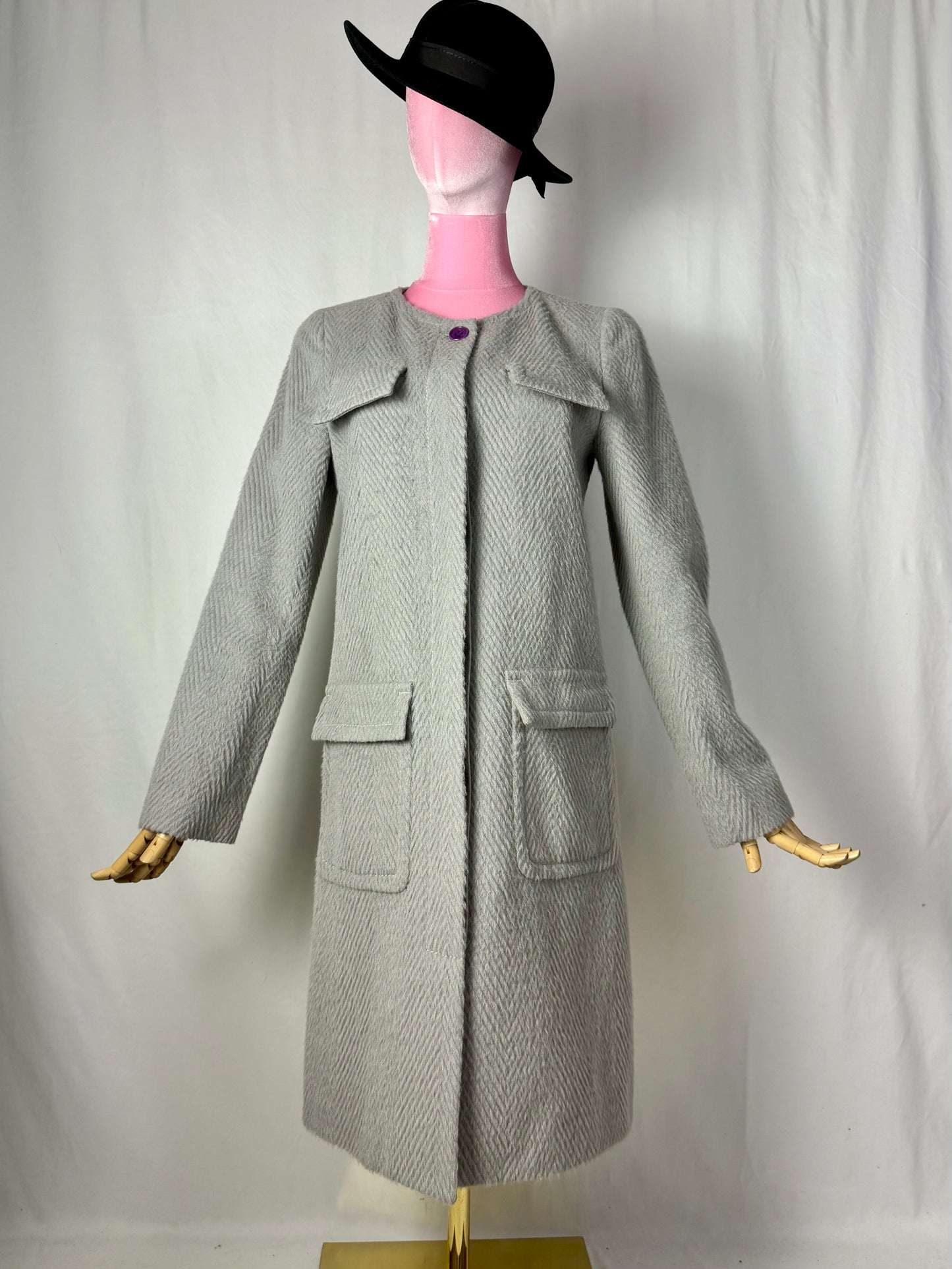 Cappotto sartoriale Ballantyne in lana spigata grigio chiaro – Made in Italy - TG. 40
