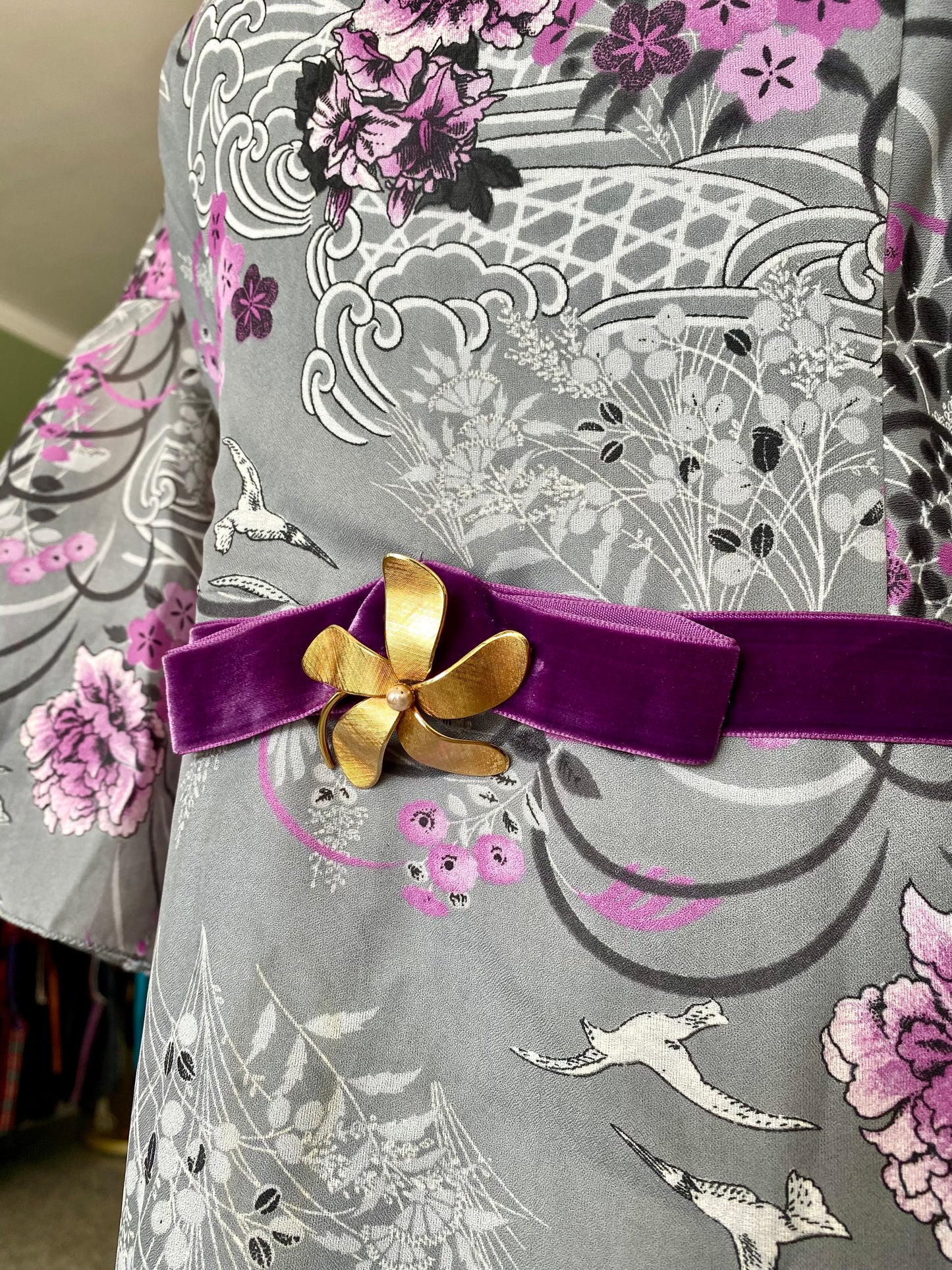 Maxi dress anni ‘70 lilla e grigio perla - TG. 44