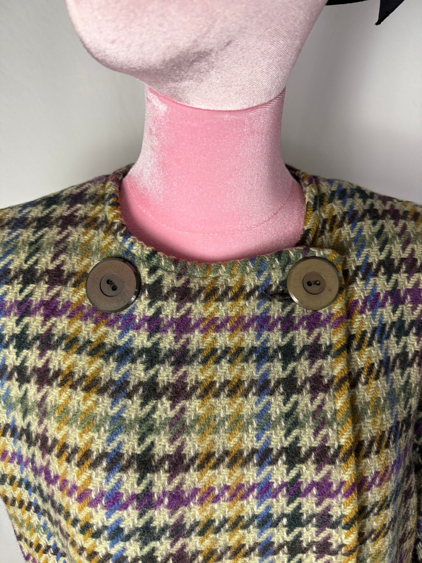Cappotto anni ’80 in lana fantasia pied-de-poule multicolore - TG. 42/44