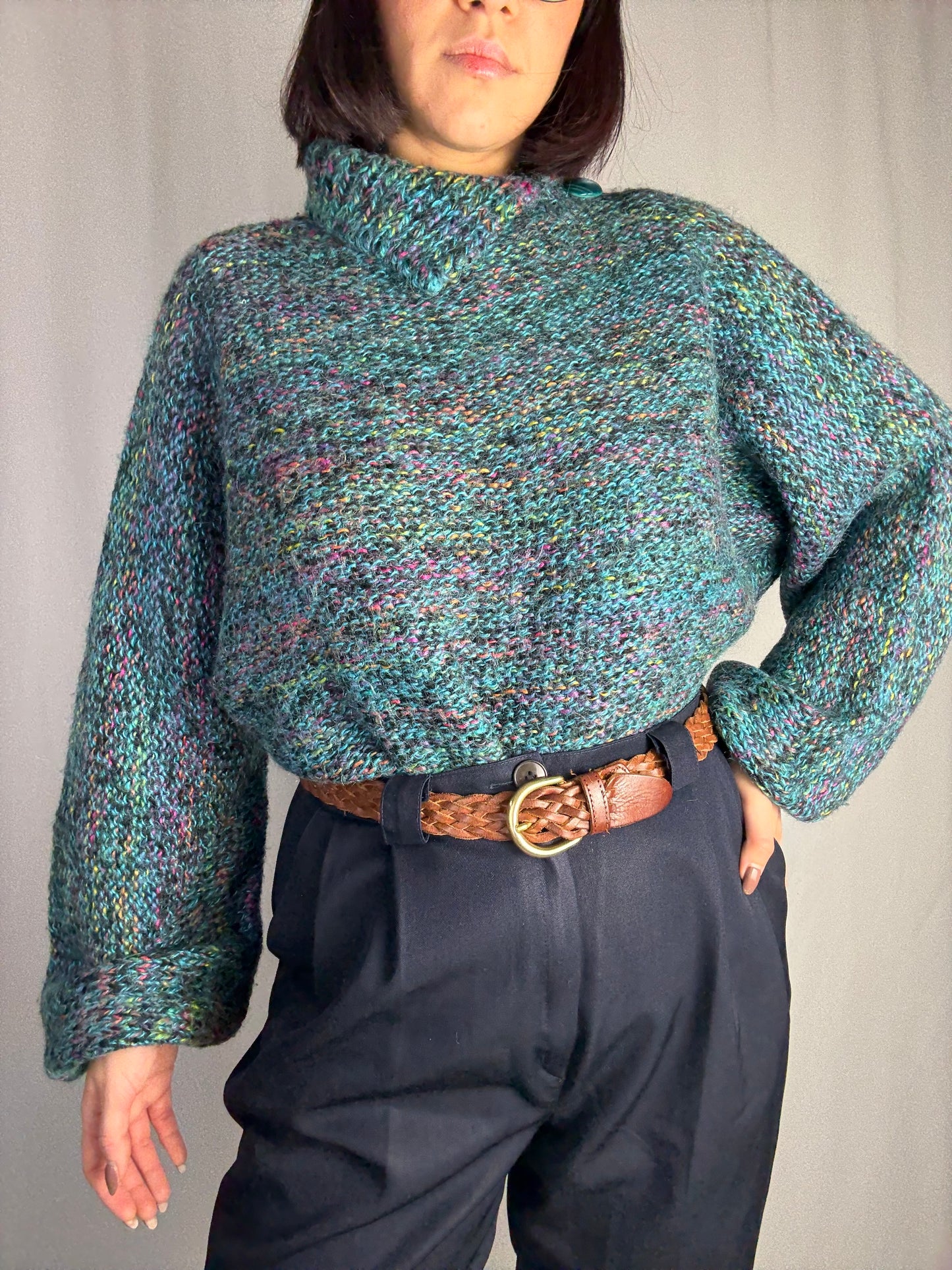 Maglione anni ‘80 mélange con collo strutturato - TG. 40-46