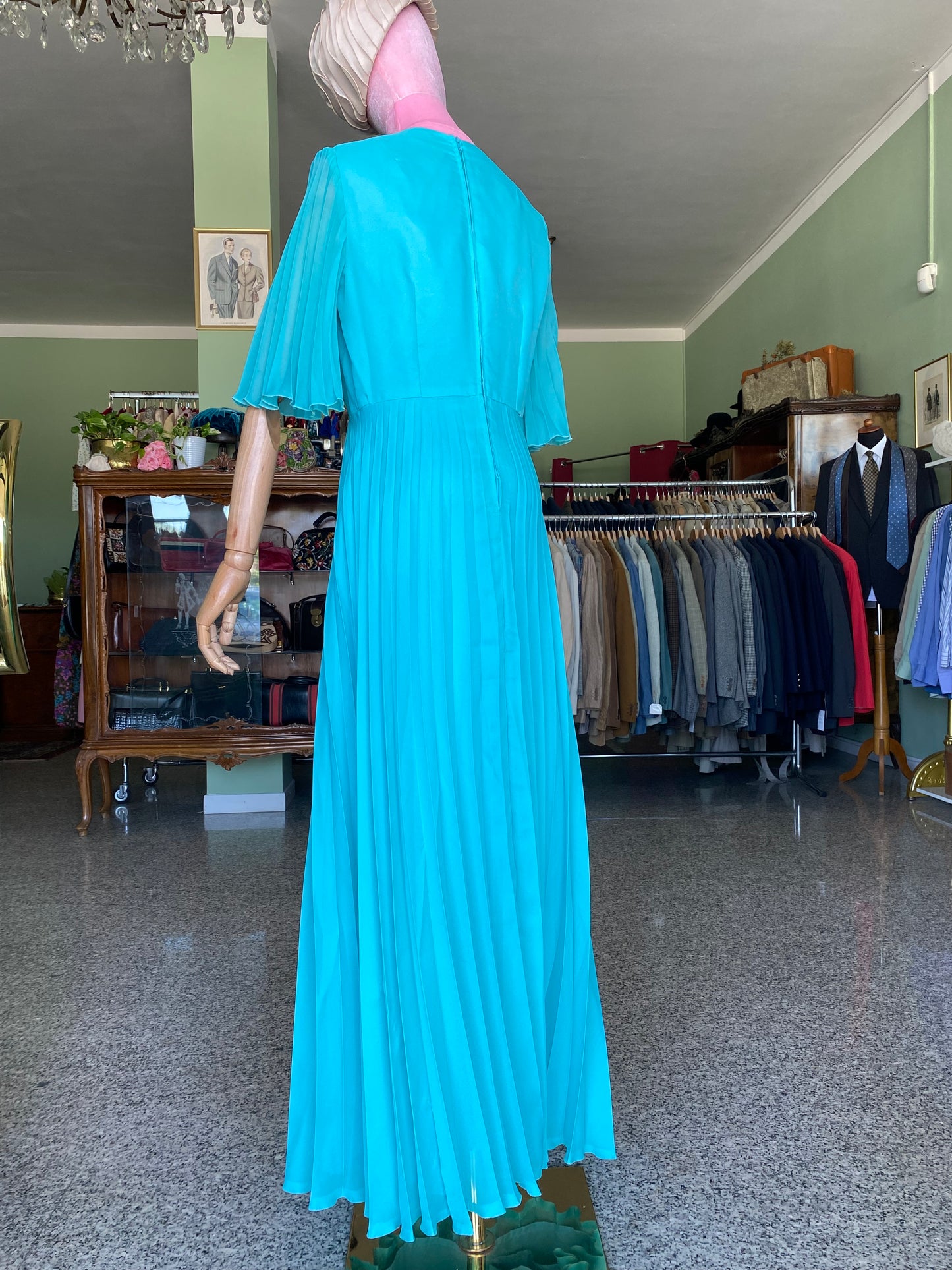 Maxi dress plissettato anni ‘70 turchese - TG.