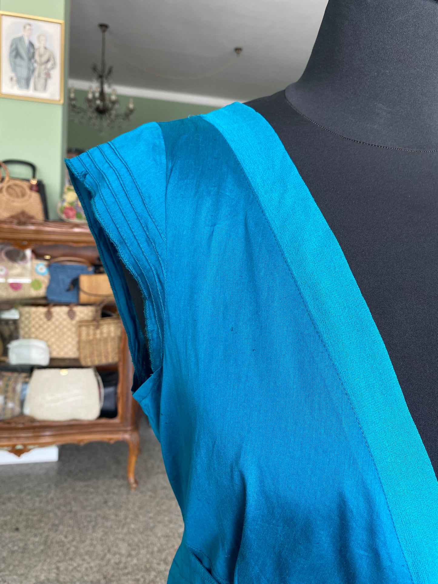 Abito in pura seta blu ottanio - TG. 42/44