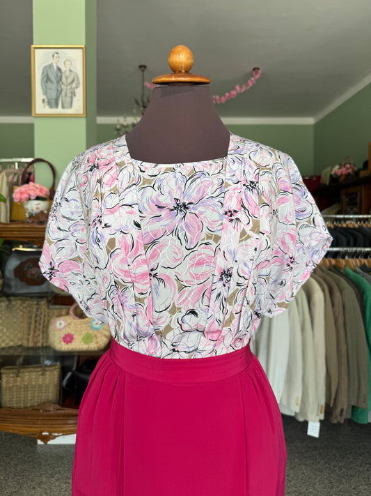 Blusa anni ‘80 con stampa floreale - TG. 48 circa