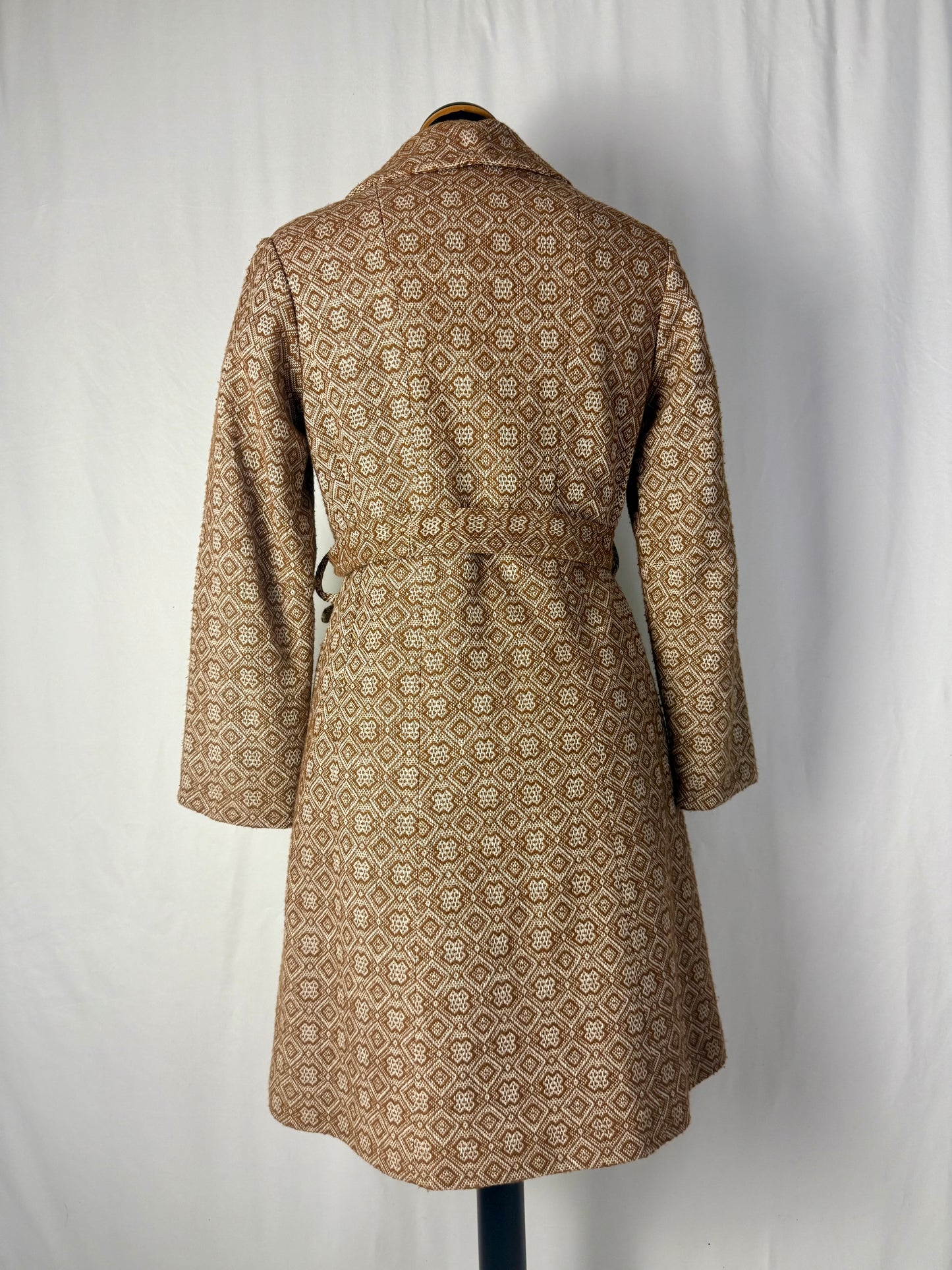 Cappotto anni ’60 in jacquard con cintura e bottoni dorati - TG. 40