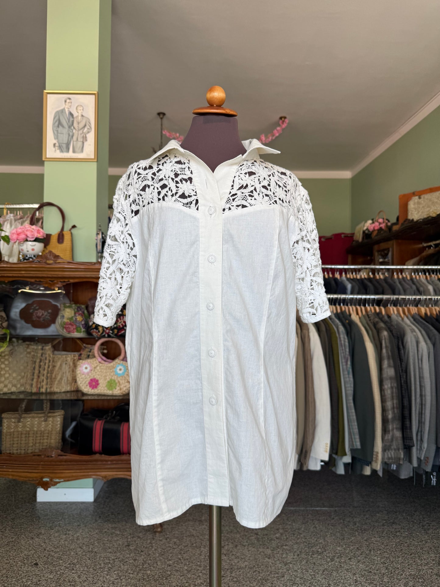 Camicia con inserti macramè- TG. 44