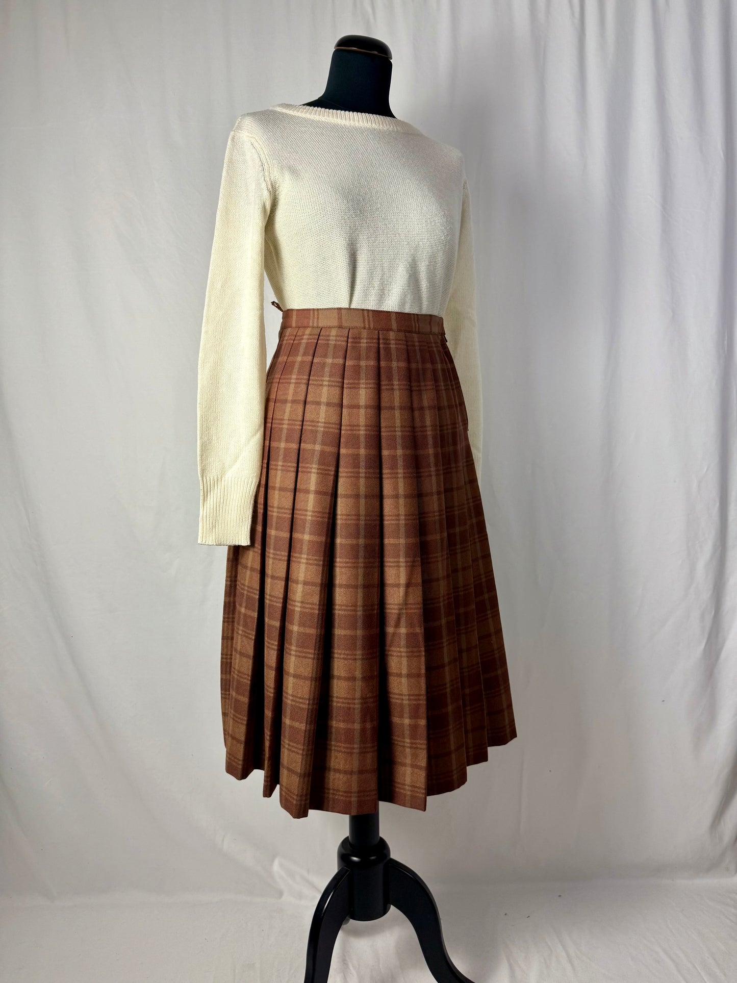 Gonna tartan in pura lana nocciola - TG. 40