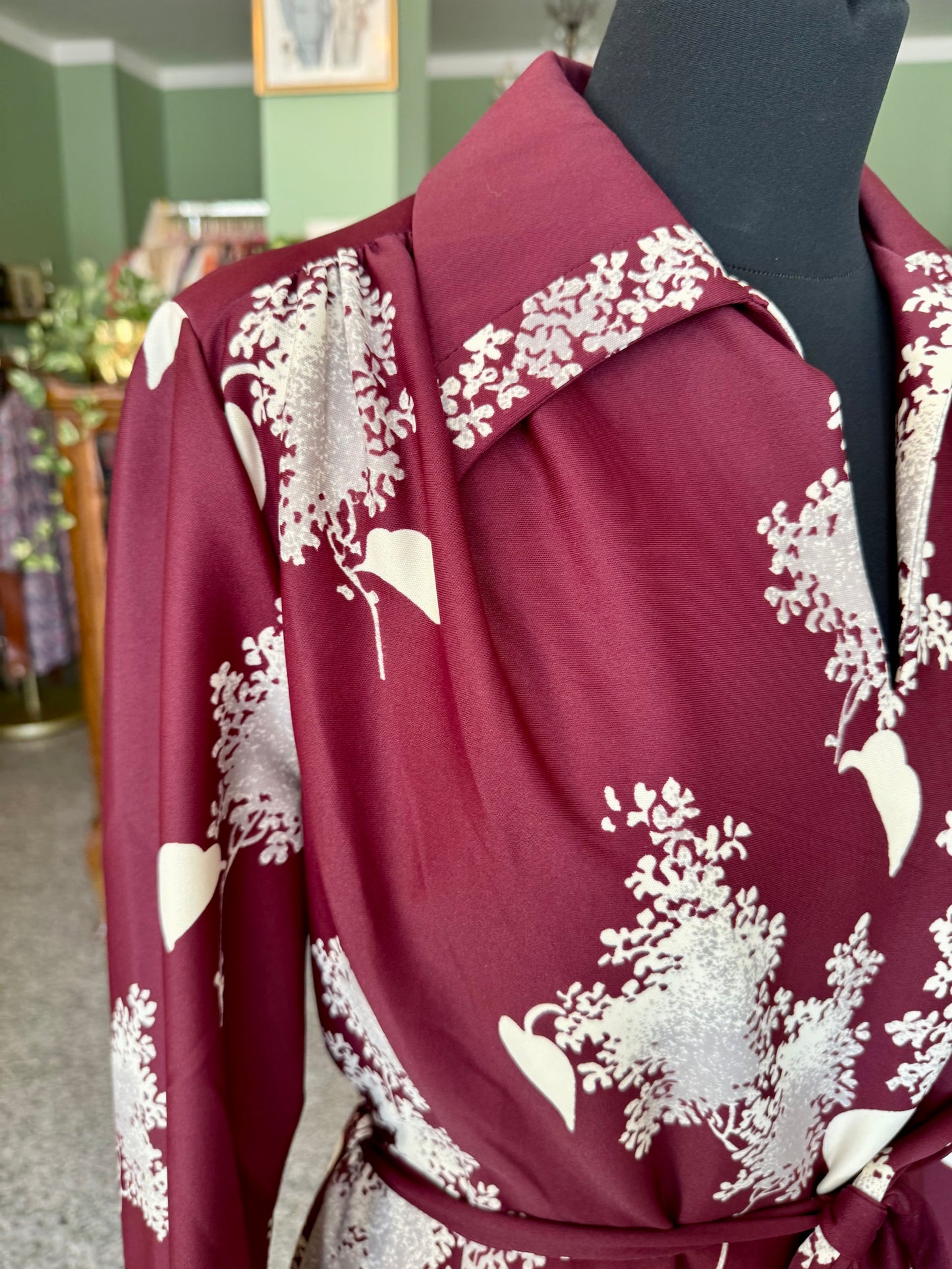 Abito bordeaux con stampa floreale bianca - TG. 44/46